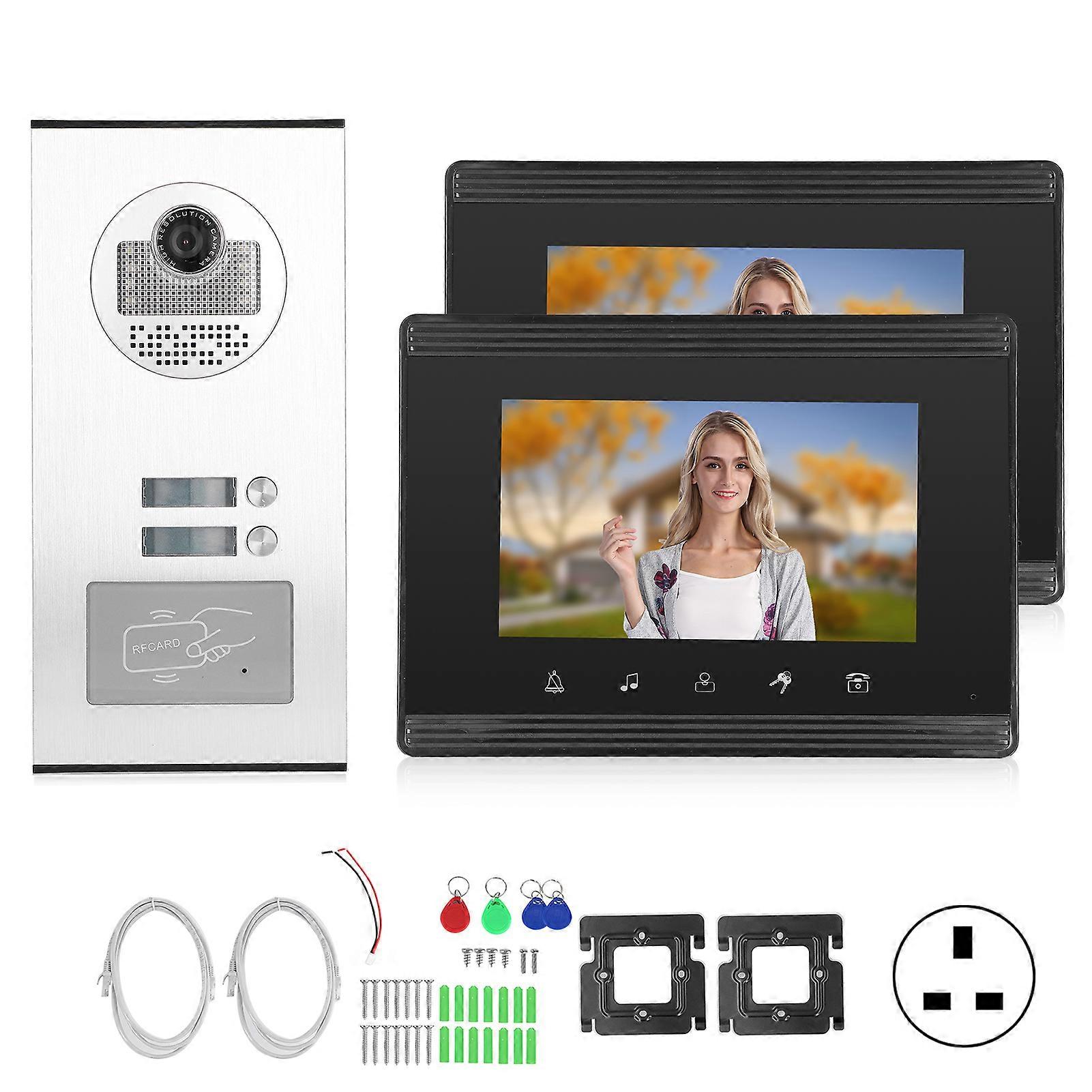 7in Wired Doorbell HD 1V2 TFTLCD Display Video Intercom Monitor Rainproof for Home Security 100240V(UK Plug )