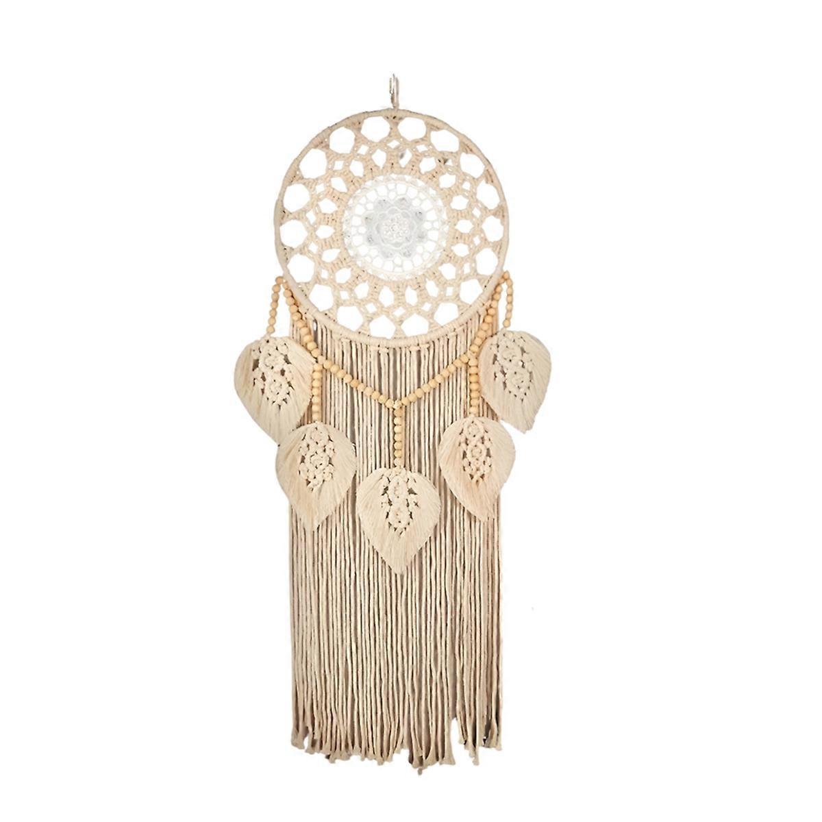 Bohemian Hand-Woven Tapestry Wooden Bead Leaf Round Tapestry