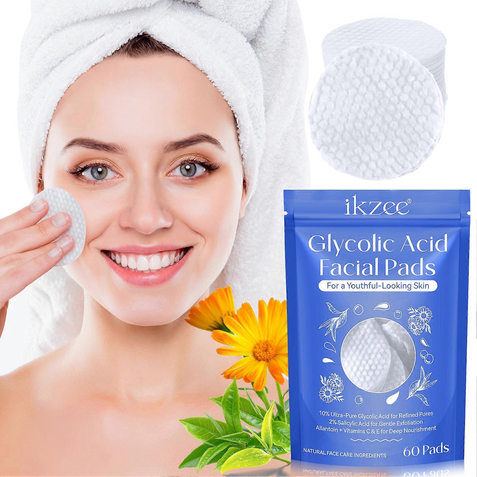 60pcs Gentle Glycolic Acid Pads Deep Anti-Aging Exfoliating Pads Reduces Fine Lines and Wrinkles