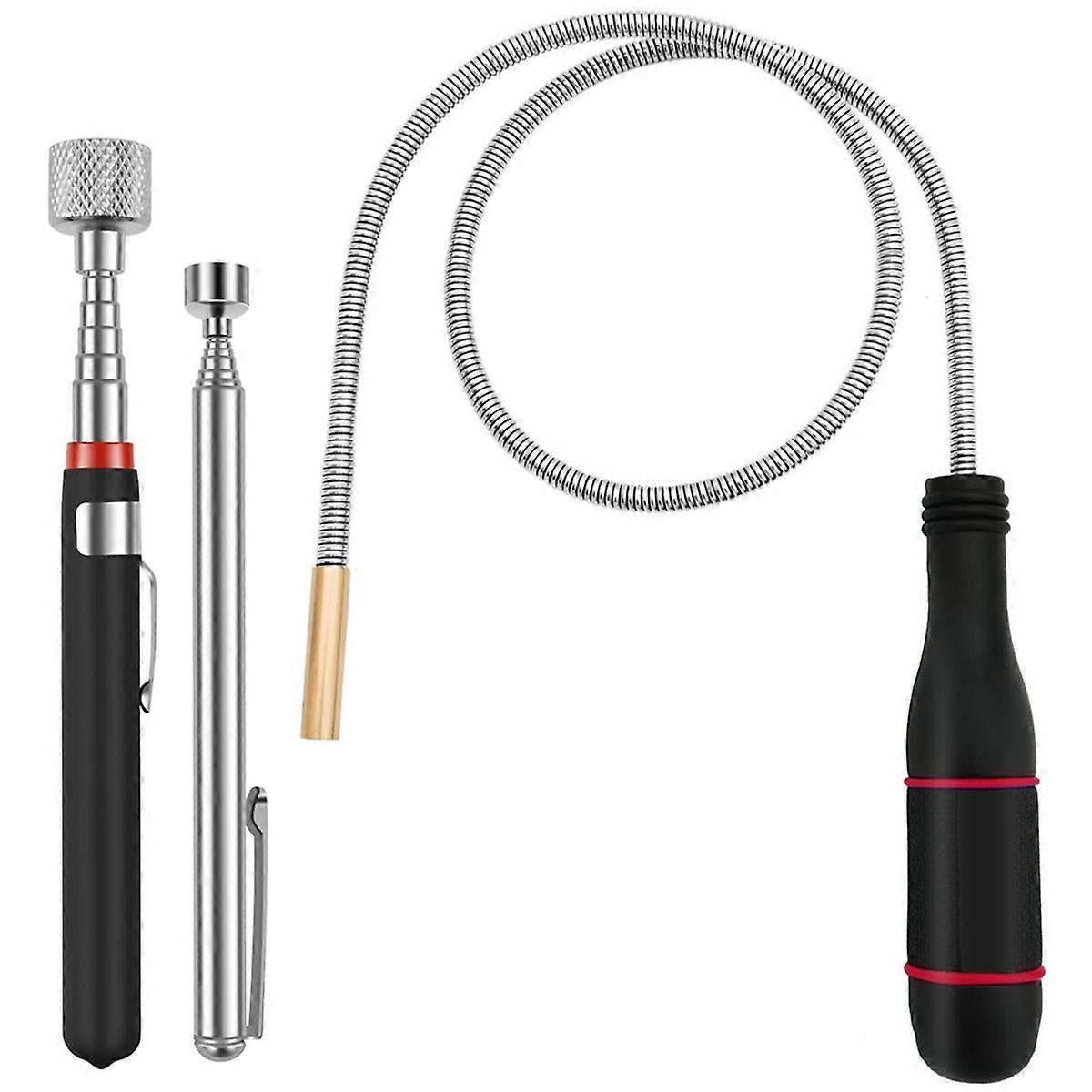 3 Pack Magnetic Pickup Tool- Extendable Magnet, Telescopic Magnetic Pick-Up Tool, Bendable Flexible 