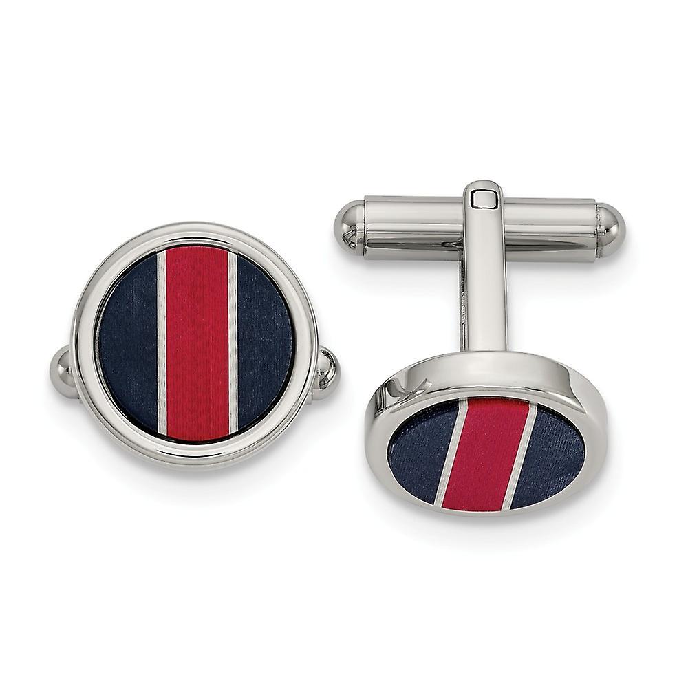 14.85mm Stainless Steel Polished Blkcarbon and Red White Fiberglass Inlay Cuff Links-Cuff Link for Men