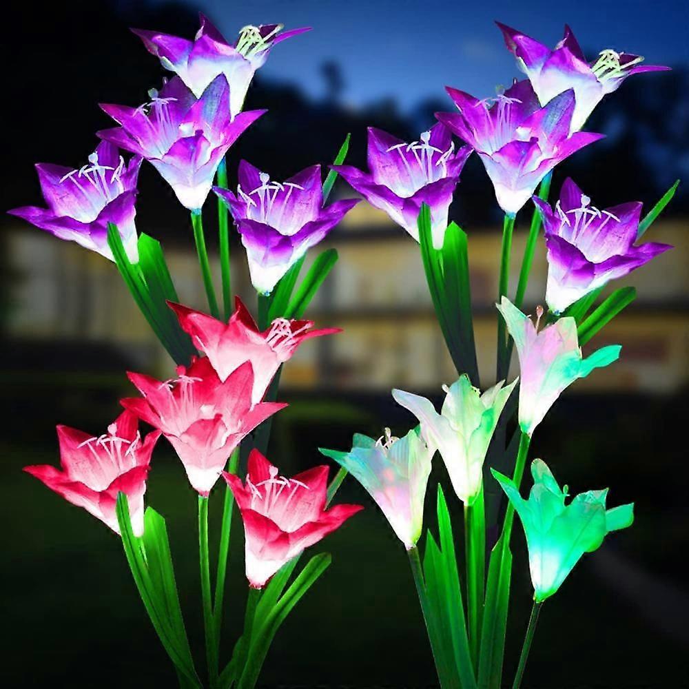 JUSCH Solar powered 4-pack garden lights with 16 larger lily flowers, waterproof, suitable for patio deck patio garden decoration