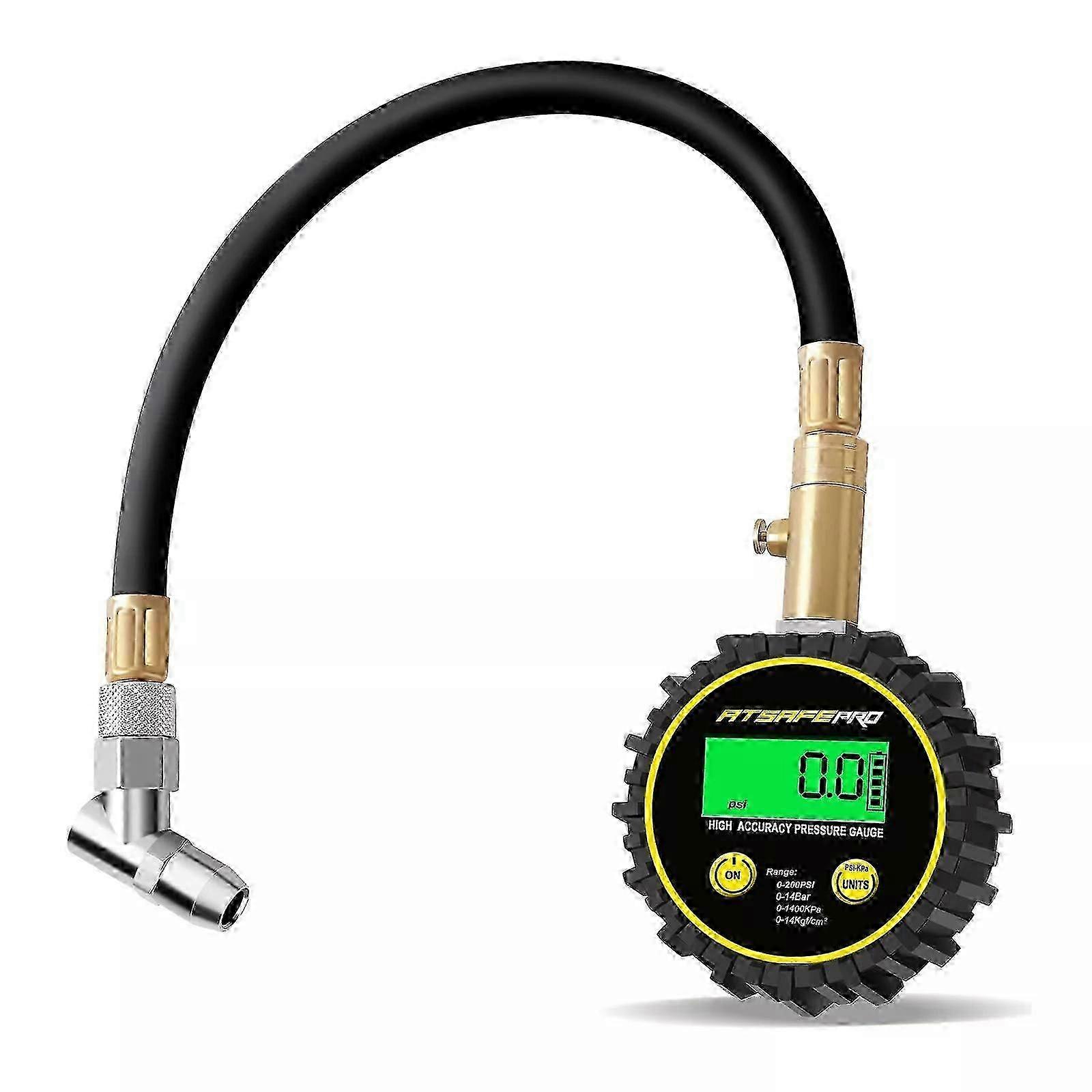 Digital Car Tire Pressure Gauge by ATsafepro 200 PSI Capacity with a Flexible Hose and Backlit LCD Display Suitable for Cars Trucks and SUVs