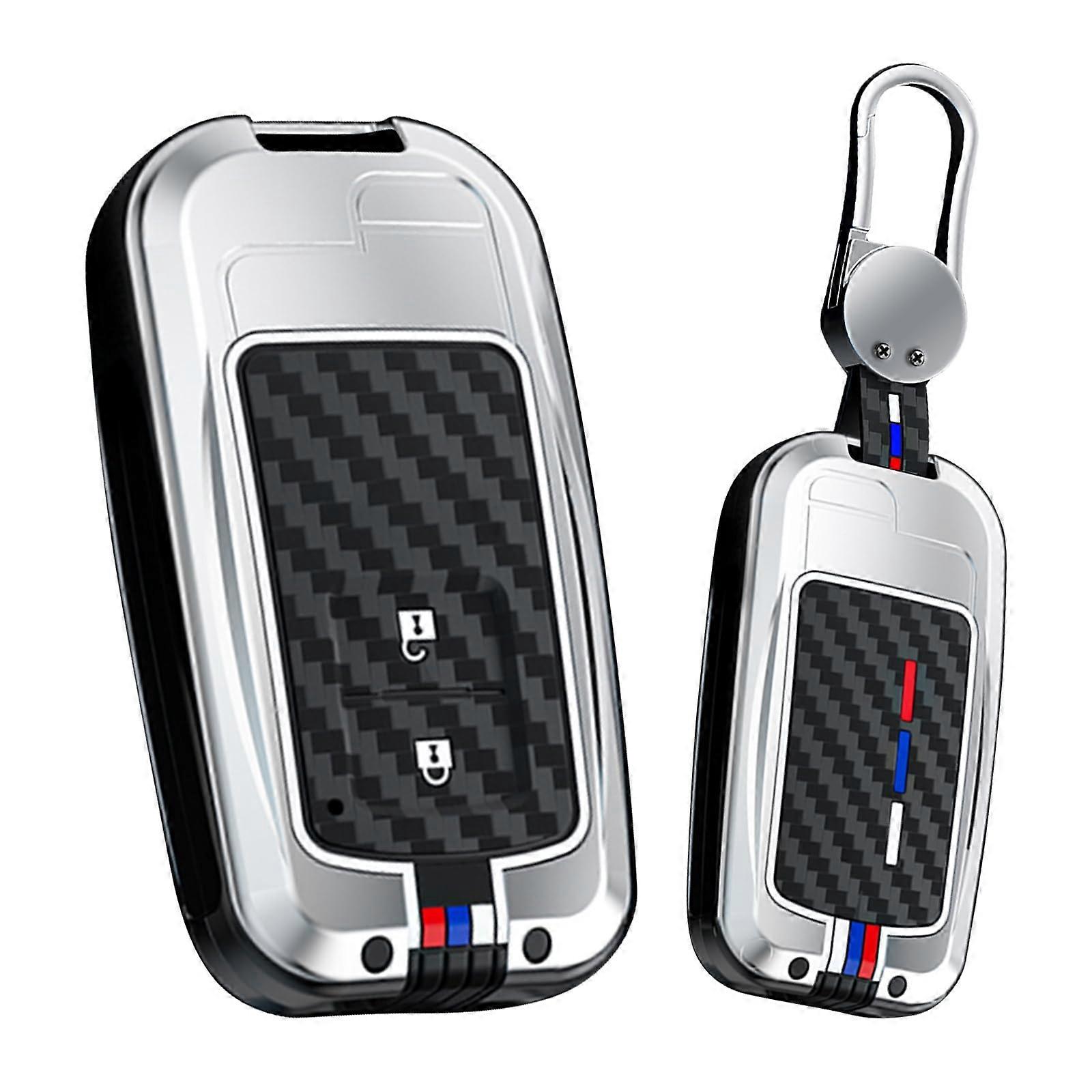Key Fob Cover Compatible with Toyota Avalon Camry Corolla Highlander Rav4 Tundra Tacoma Carbon Fiber 2 Button Silver Key Shell