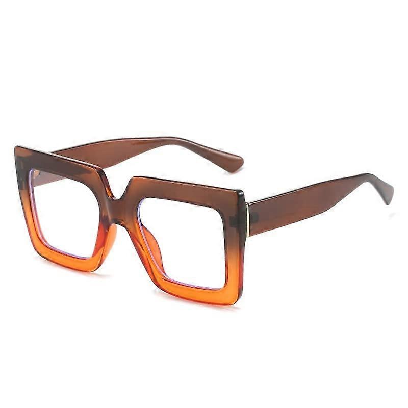 Reading Glasses Blue Light Blocking Computer Readers Oversized Anti Eyestrain Eyeglasses Square Flat Light Mirror (Color : TeaOrange, Size : 350)