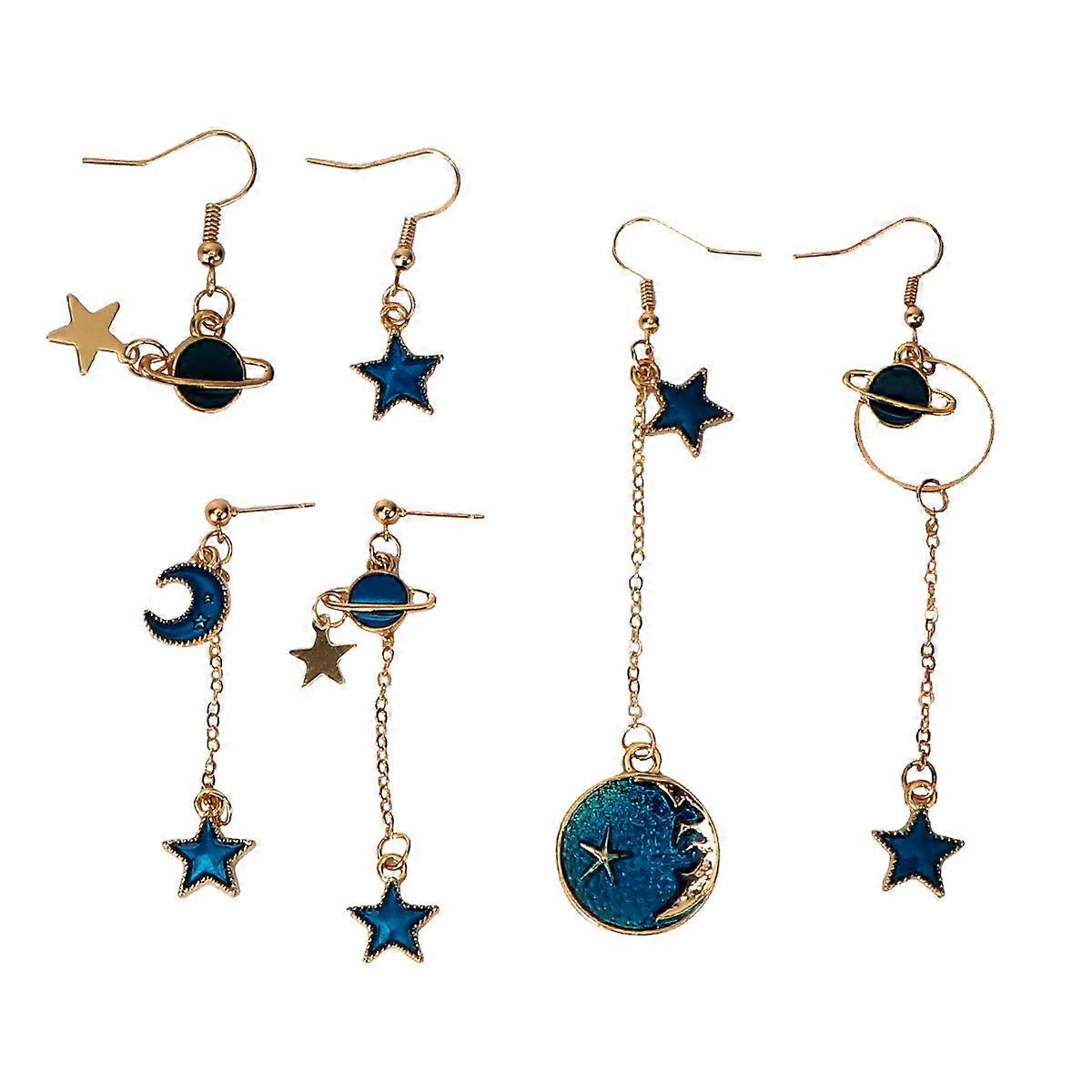 Comfortable Alloy Star Earrings with Long Dangling Decorations