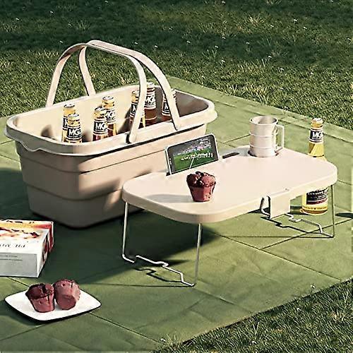 Portable Collapsible Picnic Basket Compact With Tray Table For Camping Fishing Travel Tailgating Storage Box Dark Green