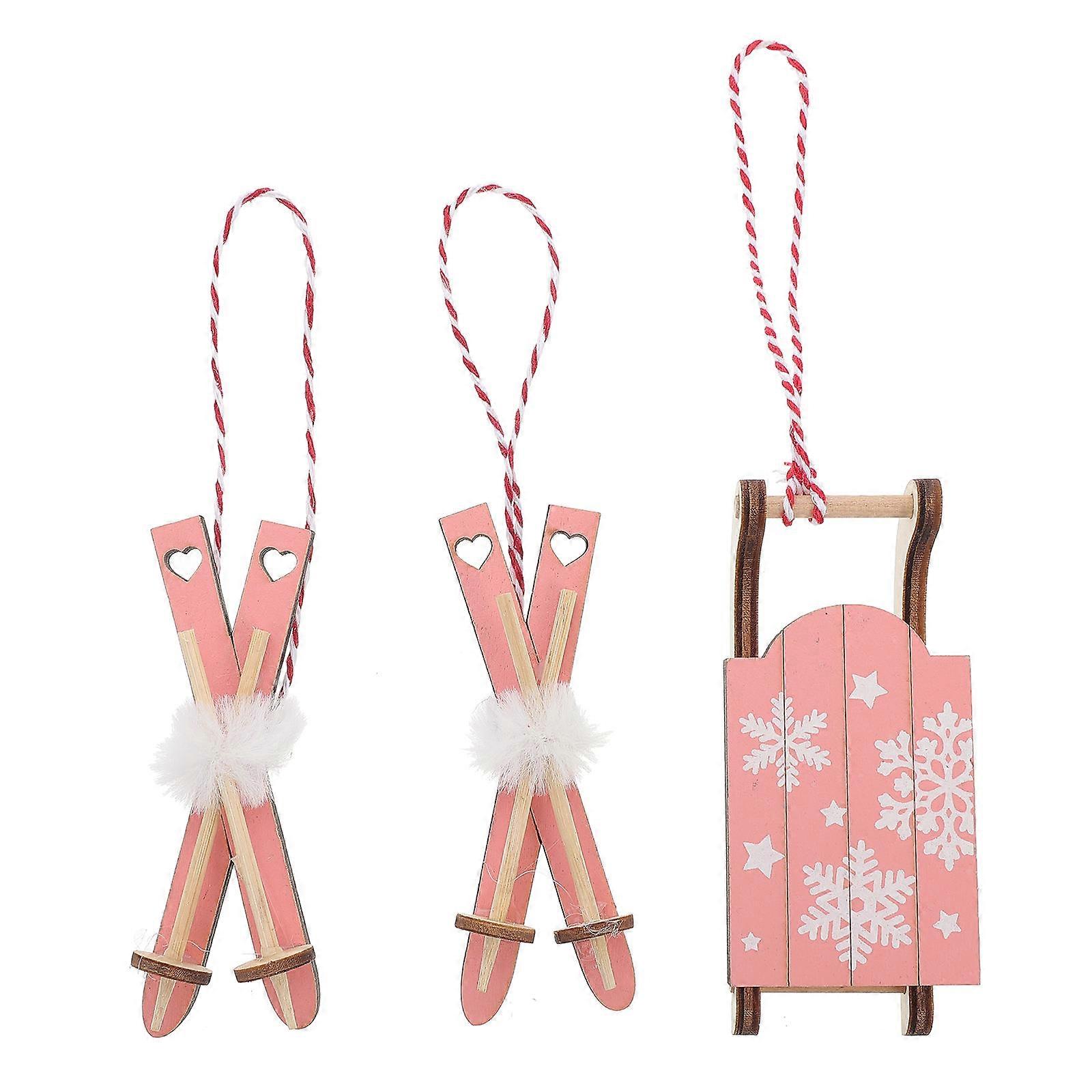 Decorative Sled Small Tree Decorations Christmas Pendant Wood Simple Structure 3Pcs