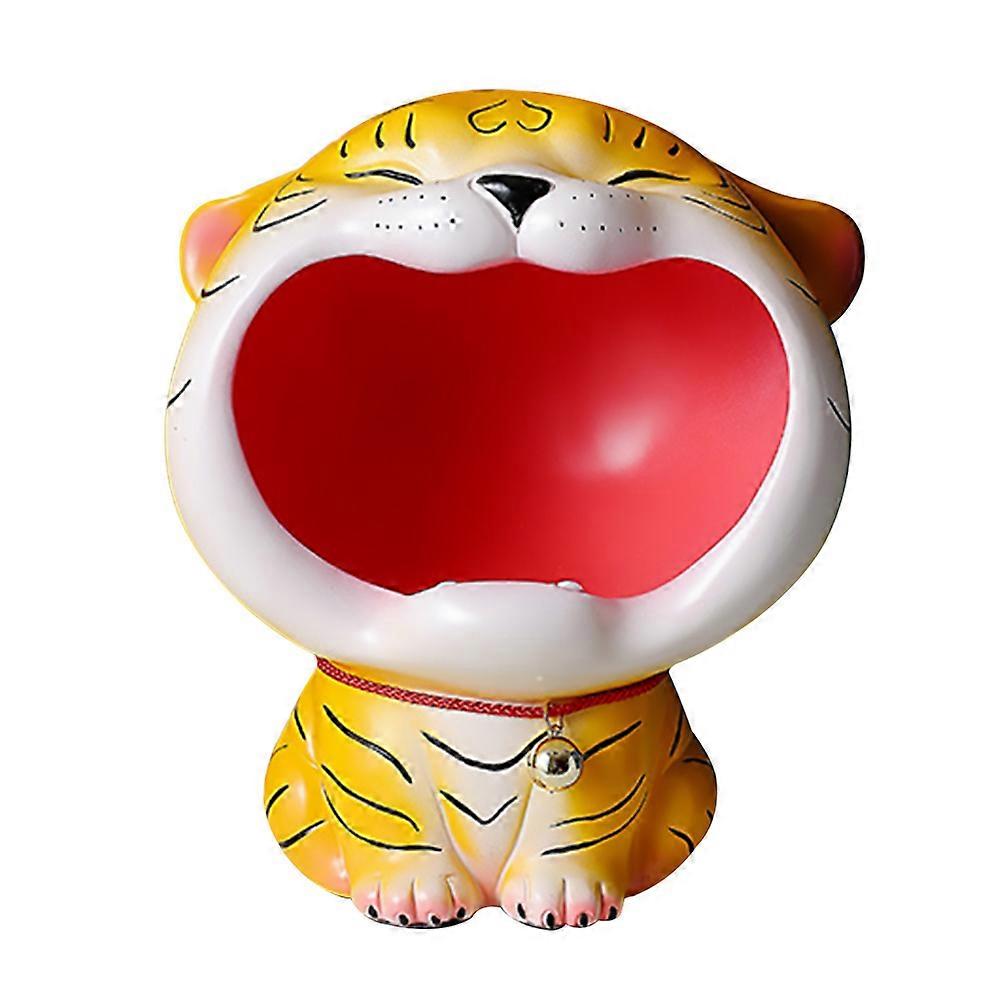 Tiger Shaped Holder Small Household Animal Decoration Resin Storage Container Yellow 22X19X19cm For Friends 1Pc