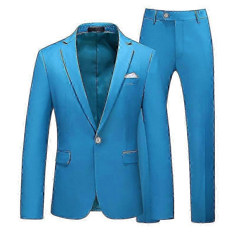 Men's 2 Piece Suit Slim Fit 1 Button Solid Fit For mal Wedding Tux Blazer & Pants Blue