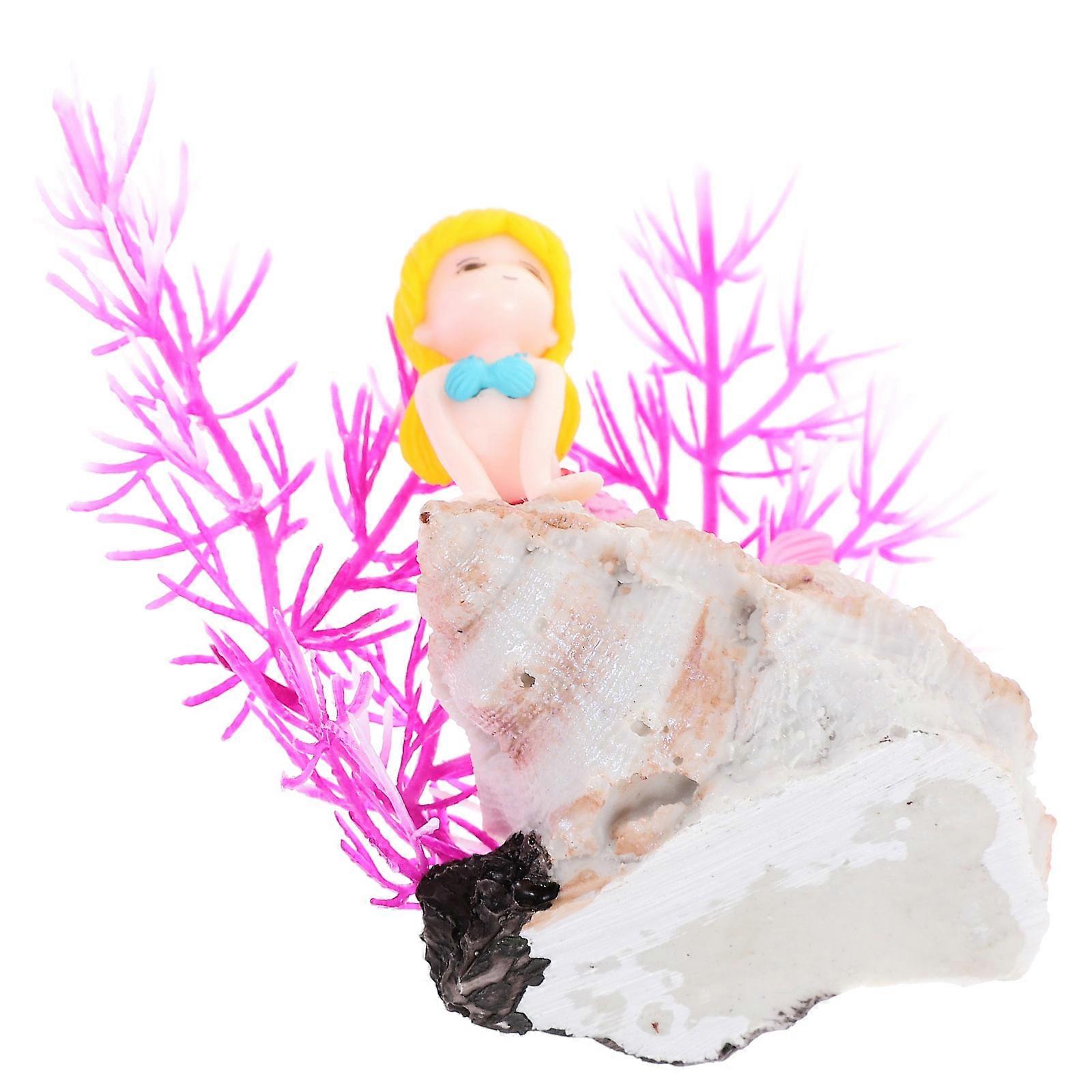 Aquarium Ornaments Small Mermaid With Coral Reef Statue Fish Enthusiasts Home Decor 8x5.3x10.5cm 1Set