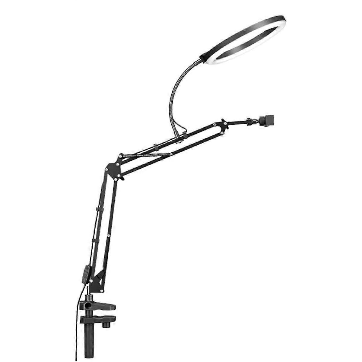 Overhead Camera Mount with Ring Light, Flexible Articulating Phone Arm Stand Compatible with iPhone, Logitech Webcam, Desk Tripod for YouTube Live Str