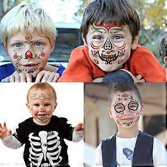 Kiiwah 8 Blätter Temporäre Halloween-Gesichtstattoos – Fluoreszierend, Wasserfest, Für Tag Der Toten & Mottopartys