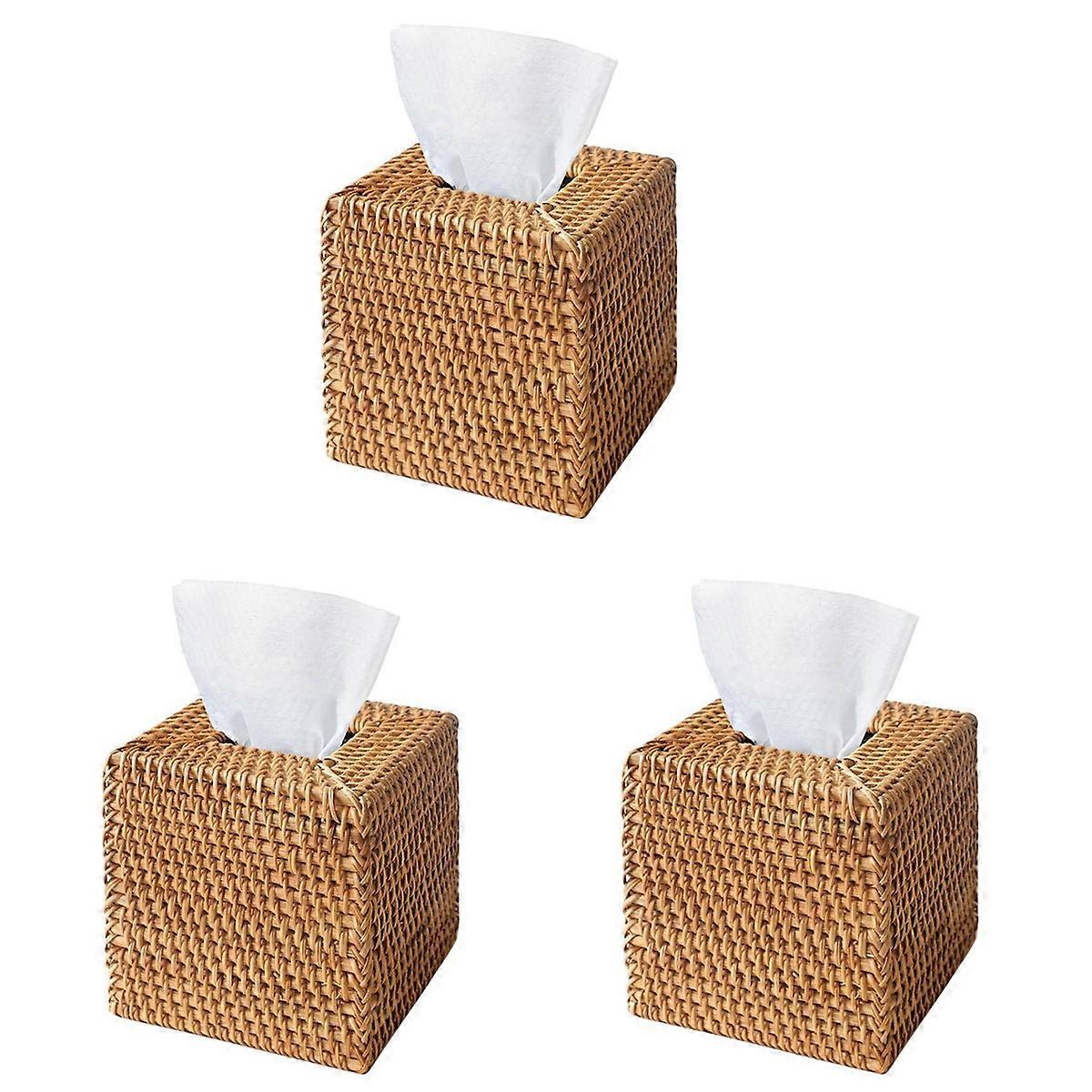 Rattan Tissue Box Cover, Hand Woven Square Wicker Holder