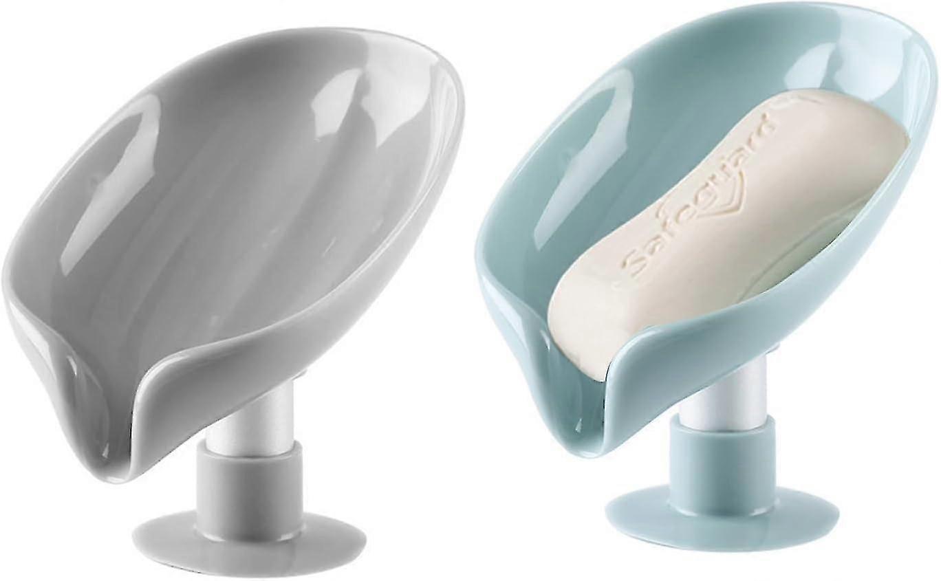 2pcs Soap Holder with V-Shaped Drainage Blue & Grey