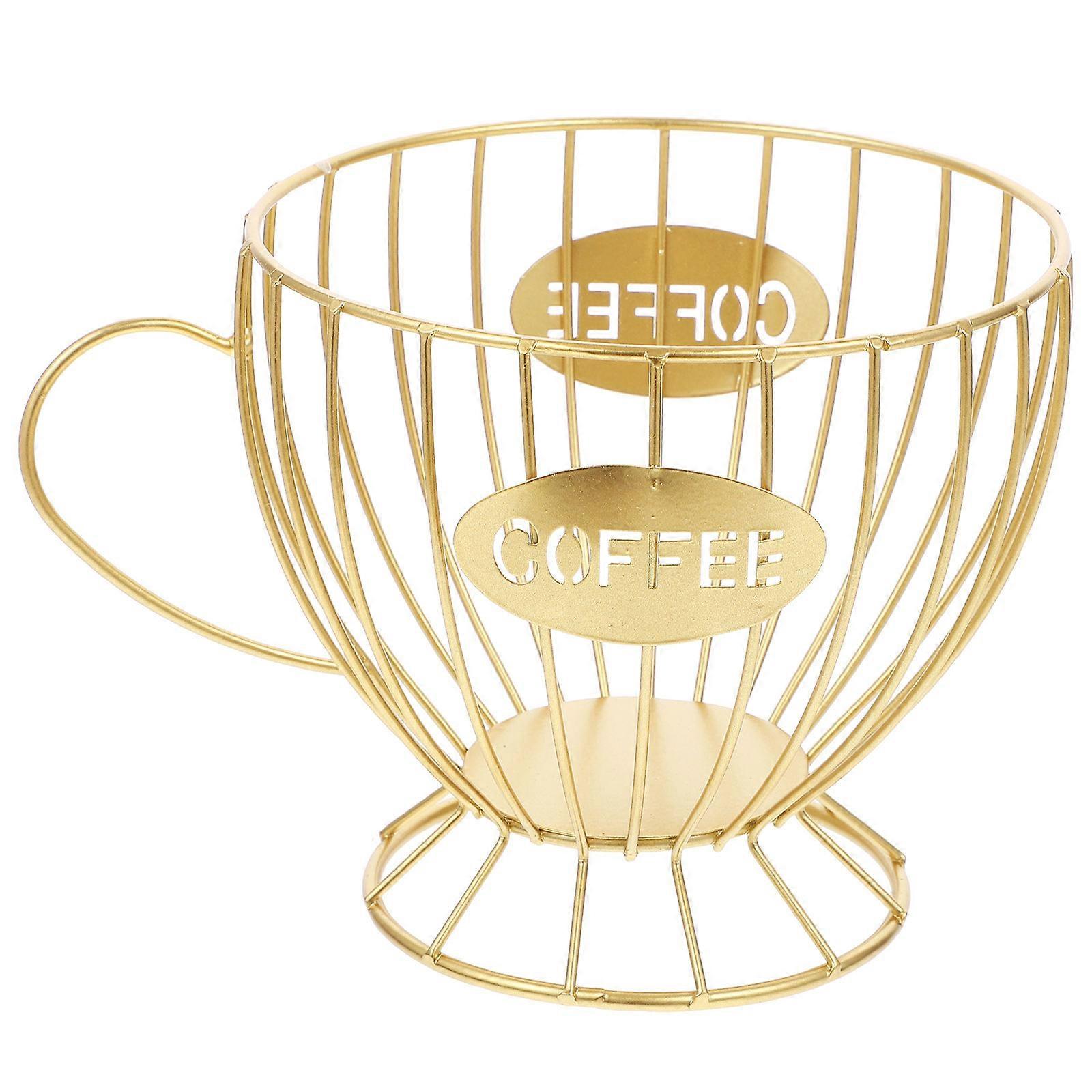 Coffee Holder with Iron Construction and Golden Color Open Design for Storage Use