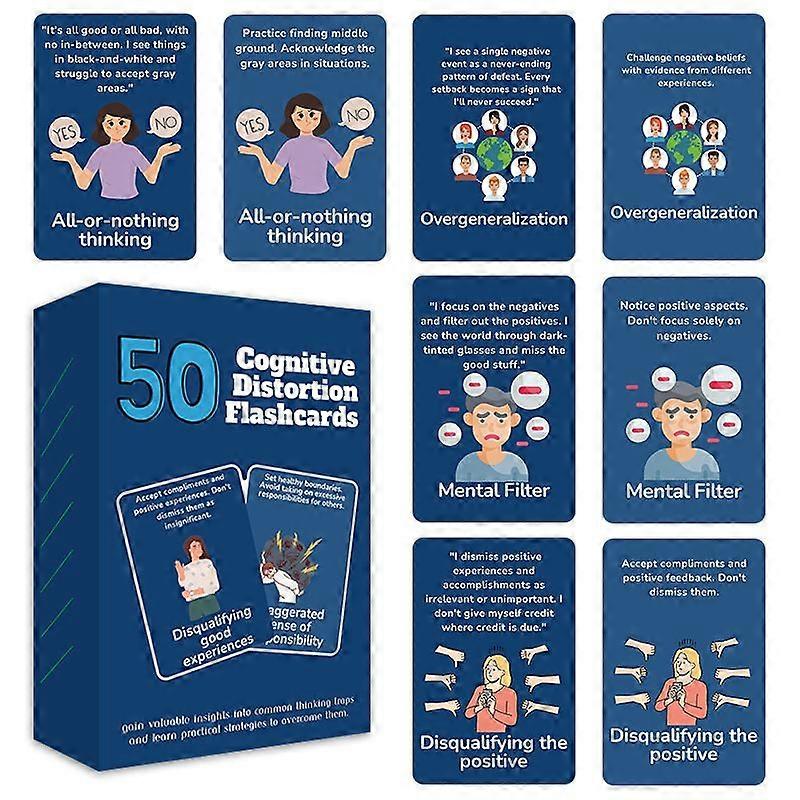 50 Cognitive Distortion Flashcards | Manage Stress, Build Resilience, and Improve Reactions | Ideal for Therapists, Coaches, and Personal Growth