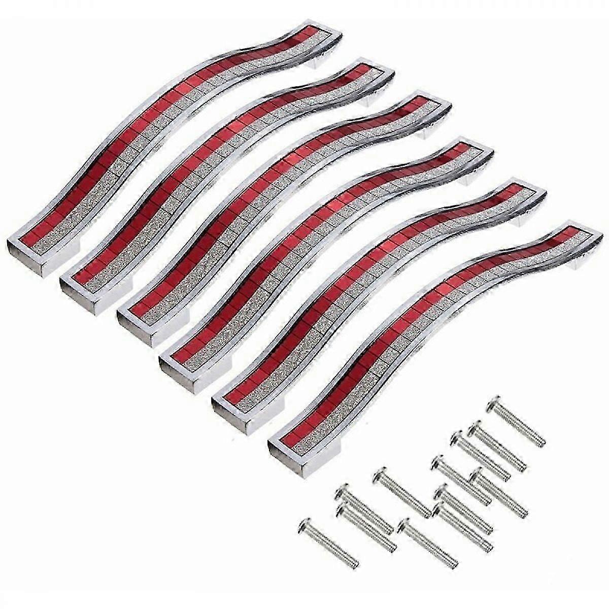 6x 96mm كريستال مقبض الباب الديكور مقبض الباب مقبض الأثاث مقبض لخزانة درج خزانة خزانة بن خزانة ملابس ، فضي أحمر