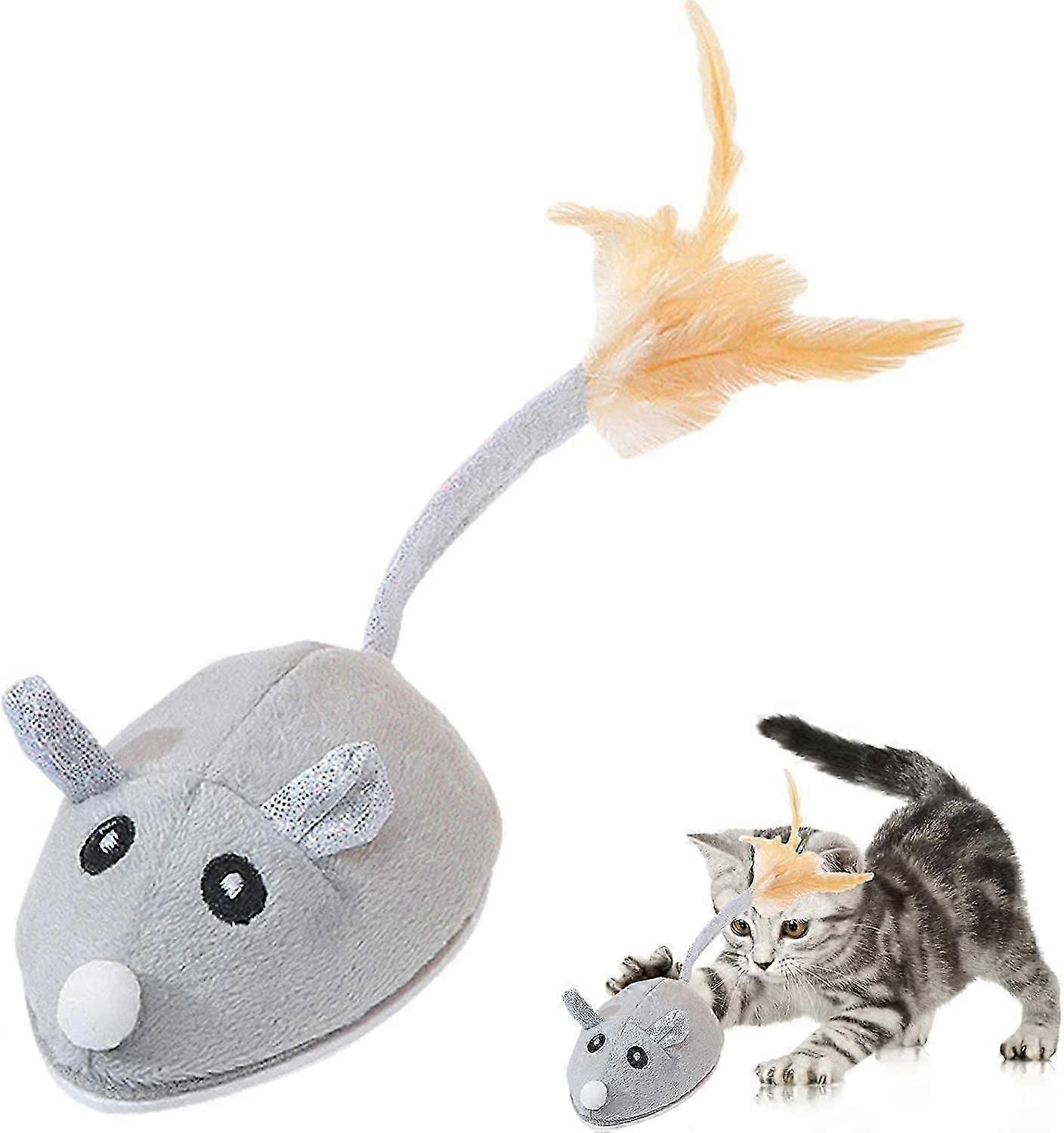 Interactive Cat Toy Mouse, Moving Automatic Cat Toys Mice Cat Mouse Toy with Feather Tail USB Charging