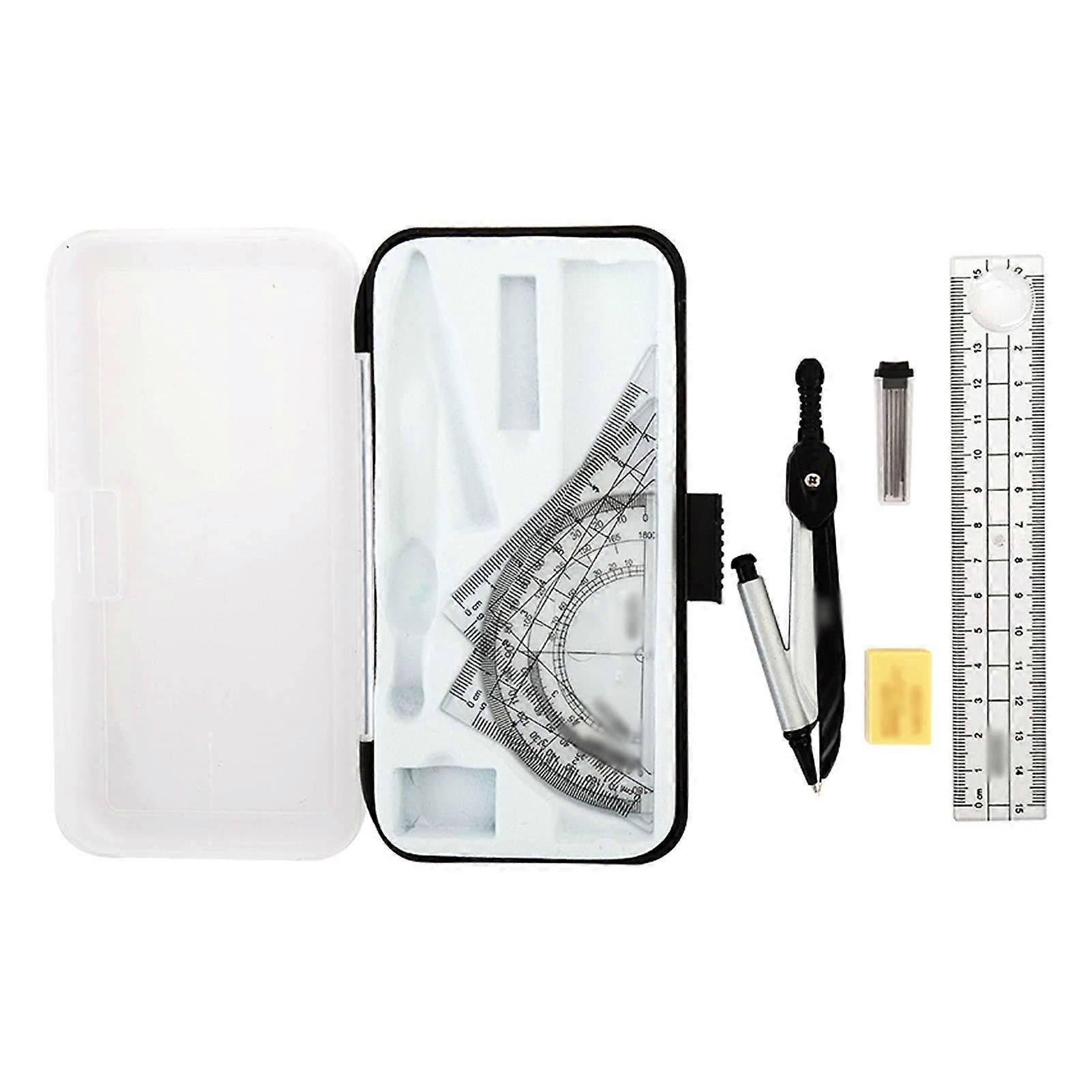 Compass Set Drawing 7 Pieces Geometry Set Metal Compass Geometry Precision Tool for Student with Storage Box Geometry Set