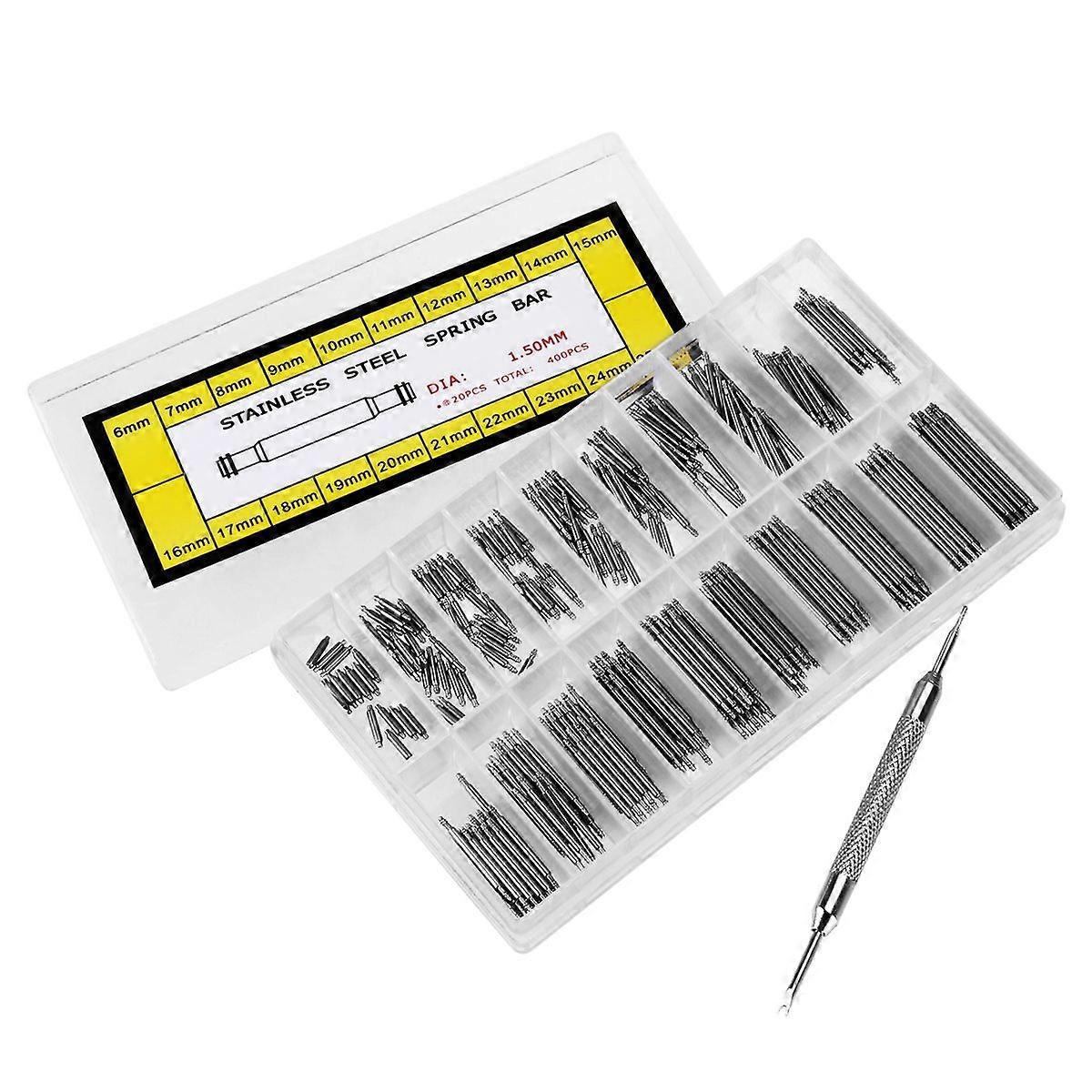 NICERIO 360pcs Ανοξείδωτο ατσάλι Watch Band Link Pin Double Flange Spring Bars σε 18 διαφορετικά μεγέθη - 6mm-25mm (ασημί)