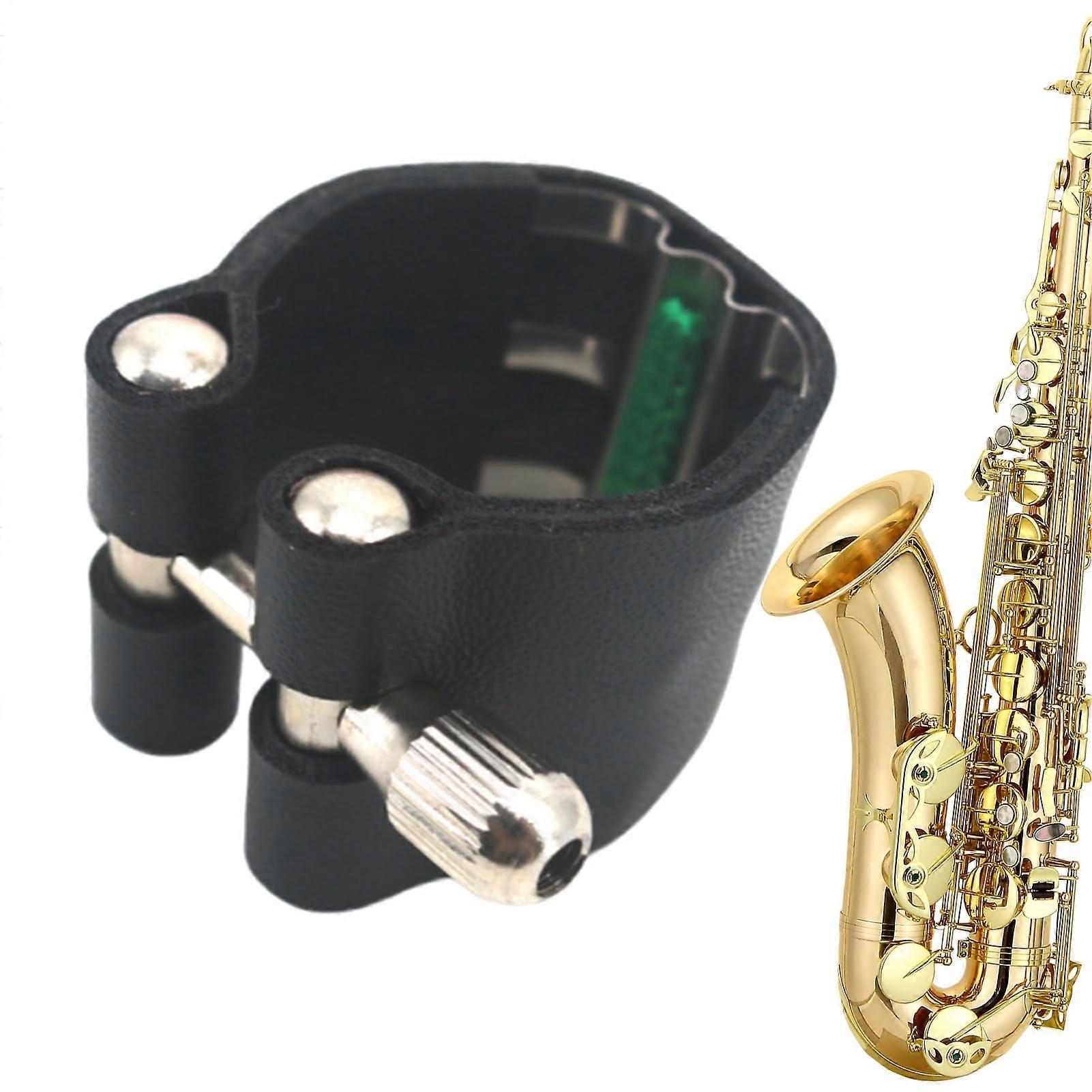Leather Sax Clamp for Alto and Soprano Saxophones, Portable Ligature Fastener Clip for Mouthpieces and Practice Accessory