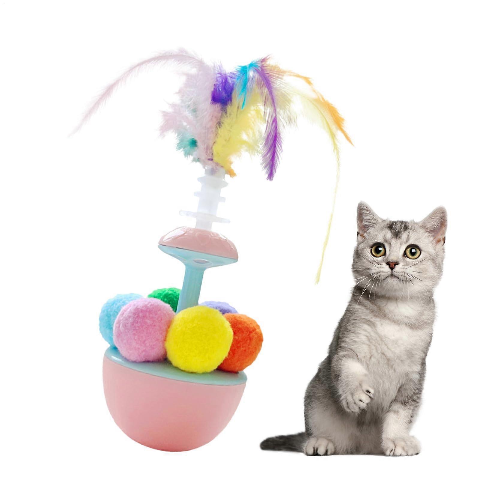 Cat Spring Toy, Interactive Cat Ball with Balance Swing, Pink Kitten Self-Play Enrichment Toy for Boredom Relief