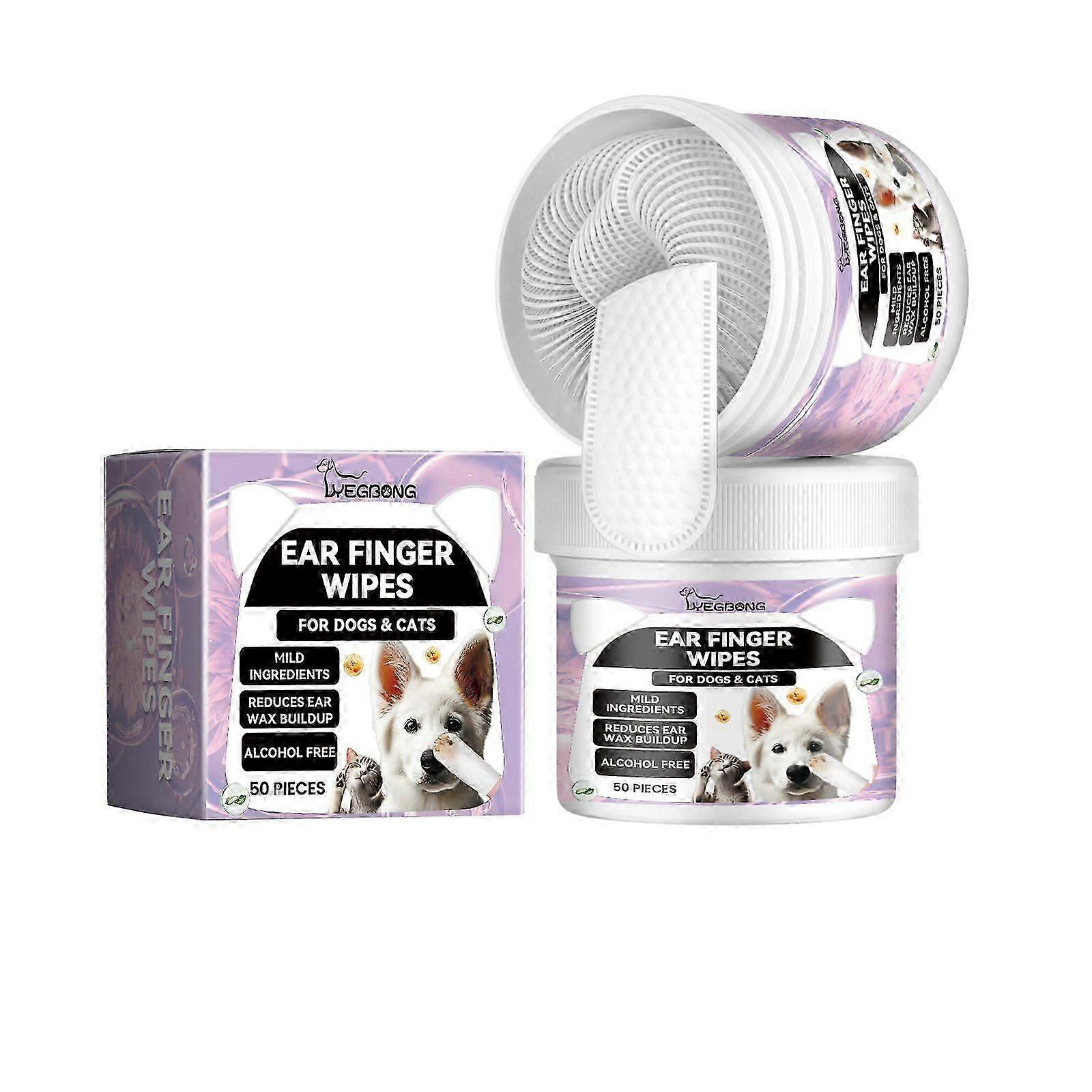 Yegbong Soins de l’oreille pour animaux de compagnie Essuie-doigts Chats et chiens de compagnie Nettoyage doux Cire d’oreille Lingette de soins d’oreille