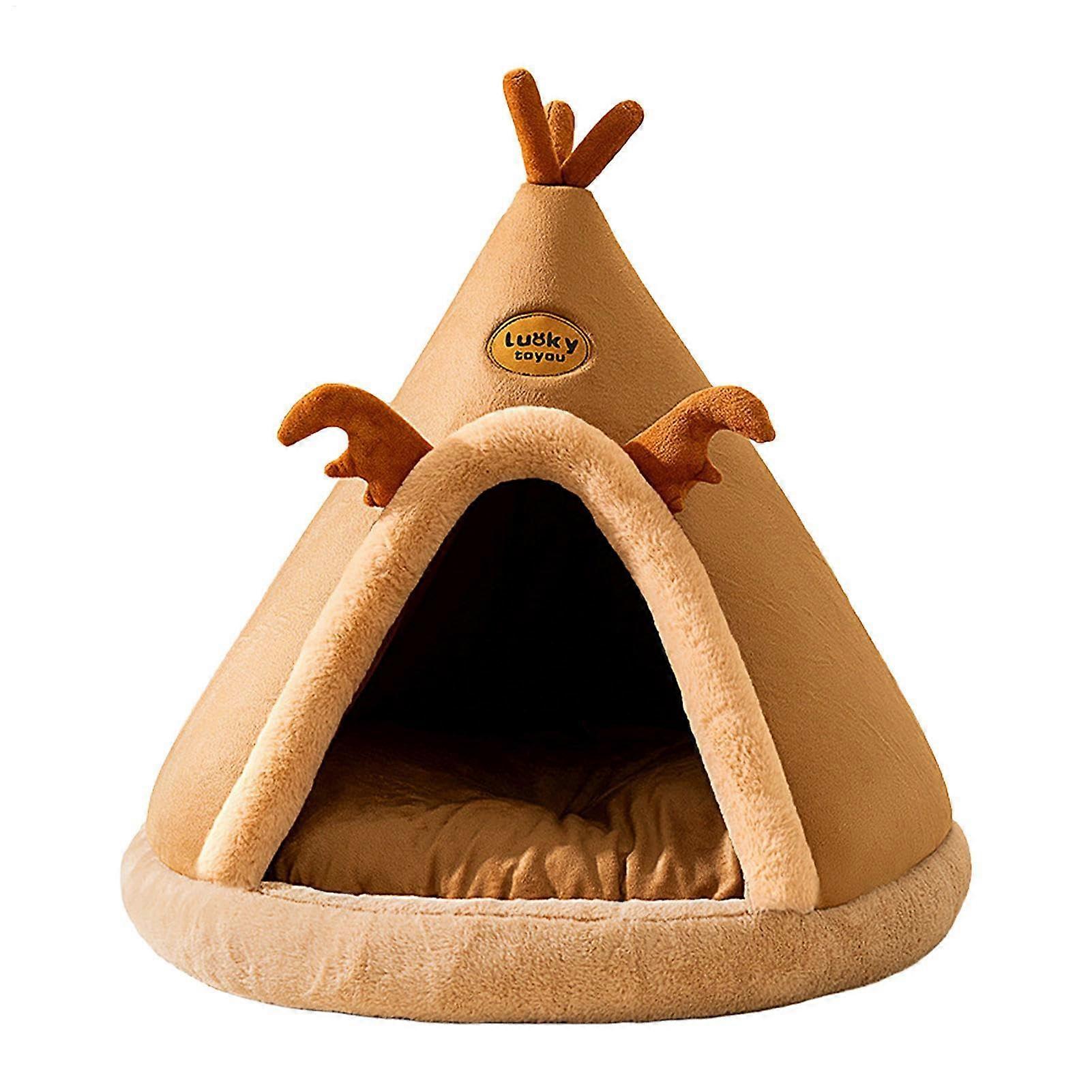 Elk Yurt Pet House Winter - Durable Medium Dog and Cat Bed, Space-Saving Cat Cave with Temperature Control in Yellow (S)