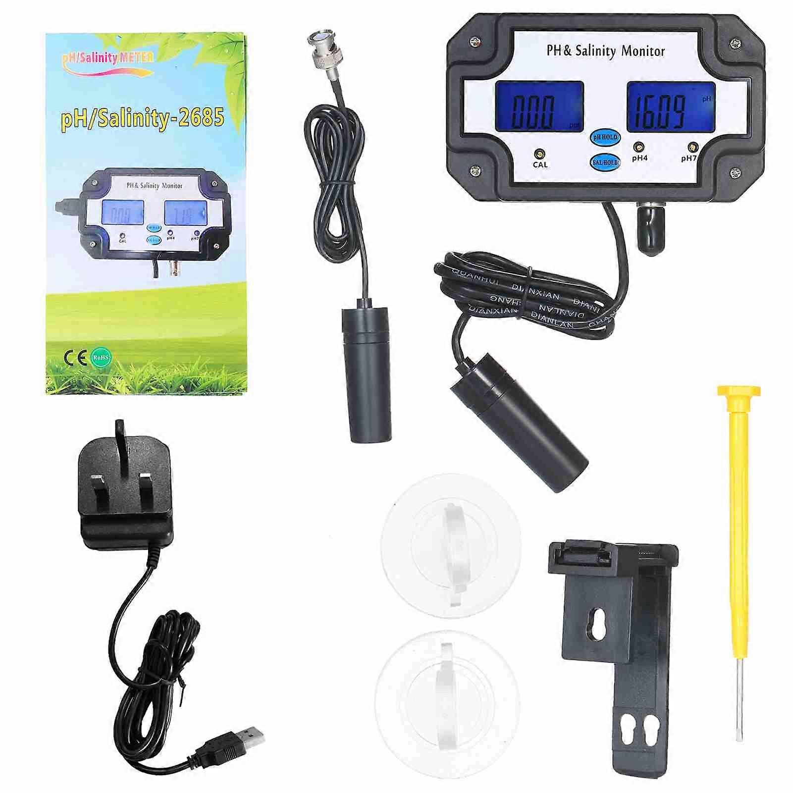 PH / Salinity Meter Wassertester Detektor PH & Salinity Monitor 2 in 1 Wasserqualitätsanalysegerät