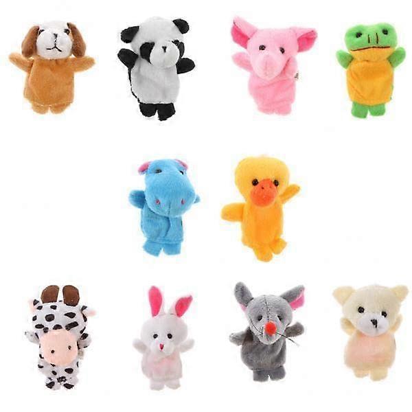 3X Plush Finger Puppets Set - 10 Soft Fabric Cartoon Animals for Baby Educational Play - Multi-Color Hand Puppets