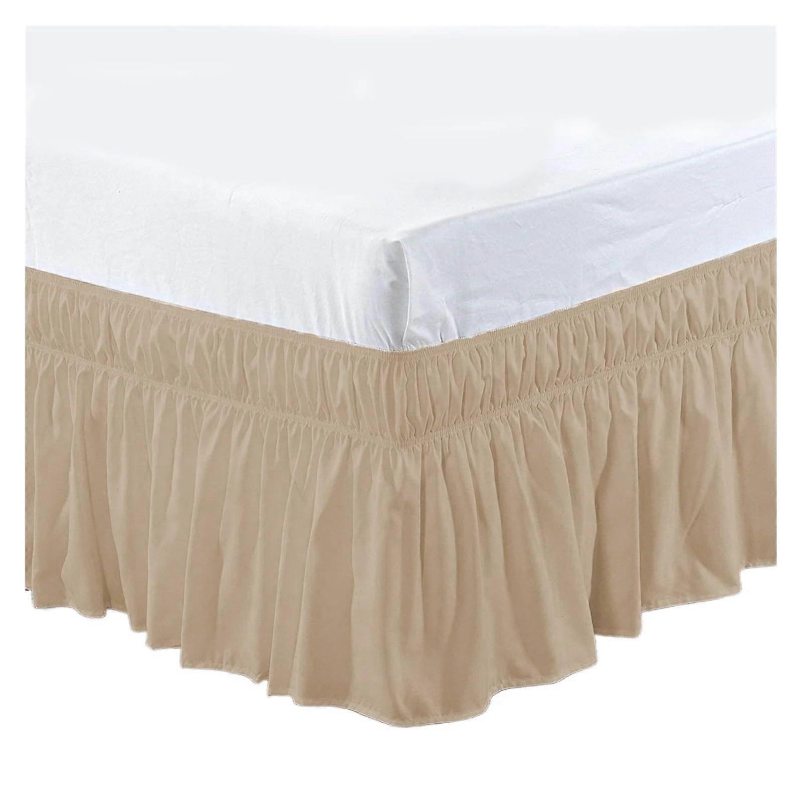Bed Valance, Elastic Bed Ruffles, Soft, Comfortable, Brown, Queen 203x153x40cm