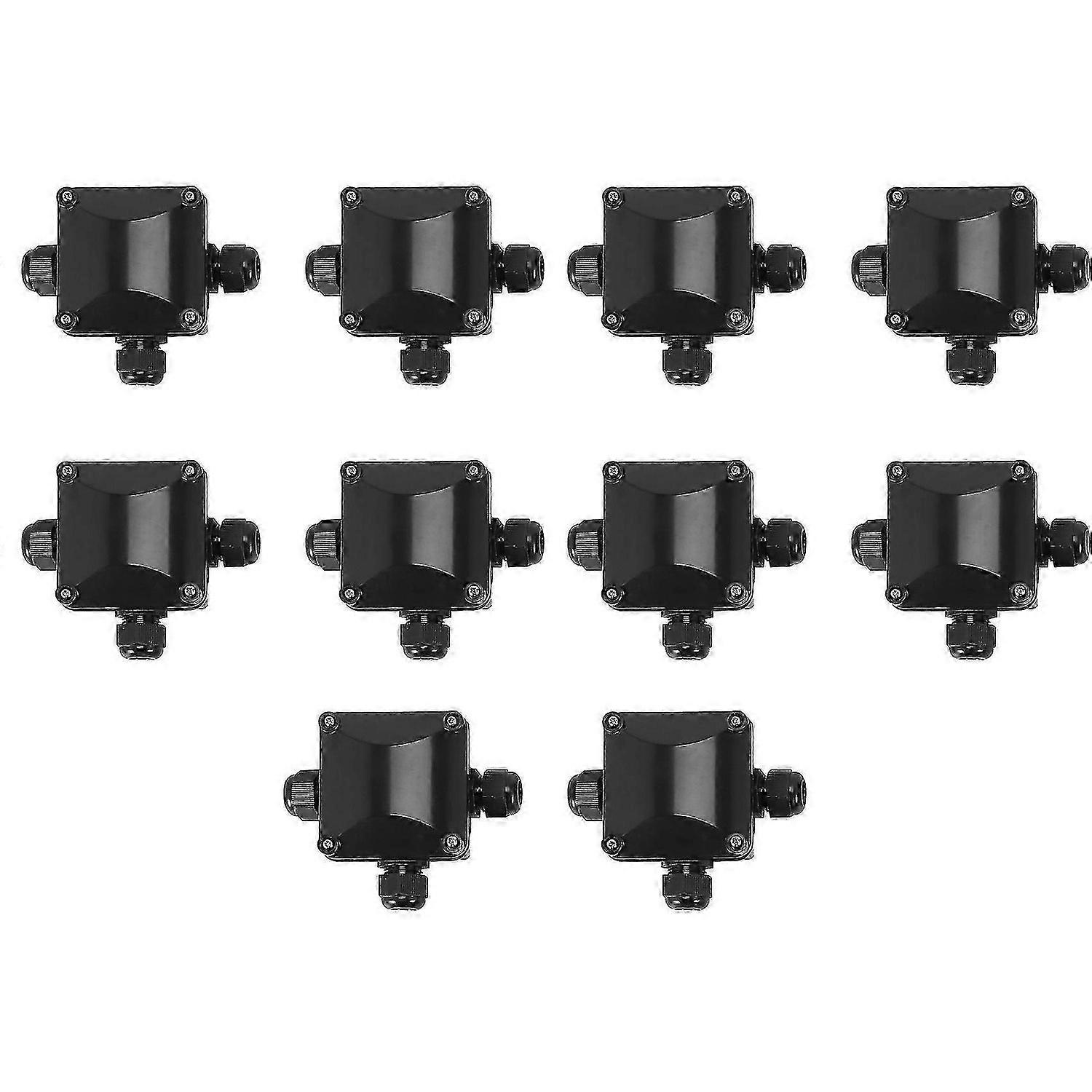 3-Way Junction Box, IP 68 Waterproof Connectors for Outdoor Lighting External Junction Box Pack of 10 Black JP
