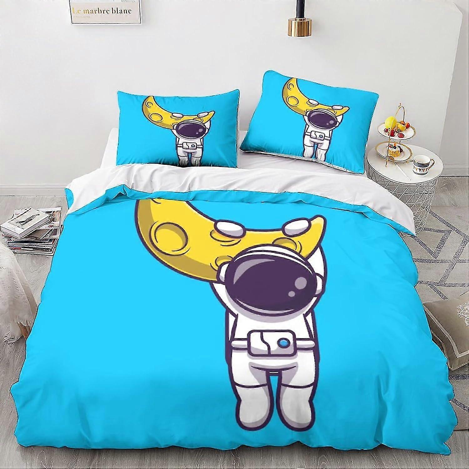 3D Space Astronaut Duvet Cover Set, 100% Microfiber Cartoon Bedding with Pillow Shams, 3PCS King Size