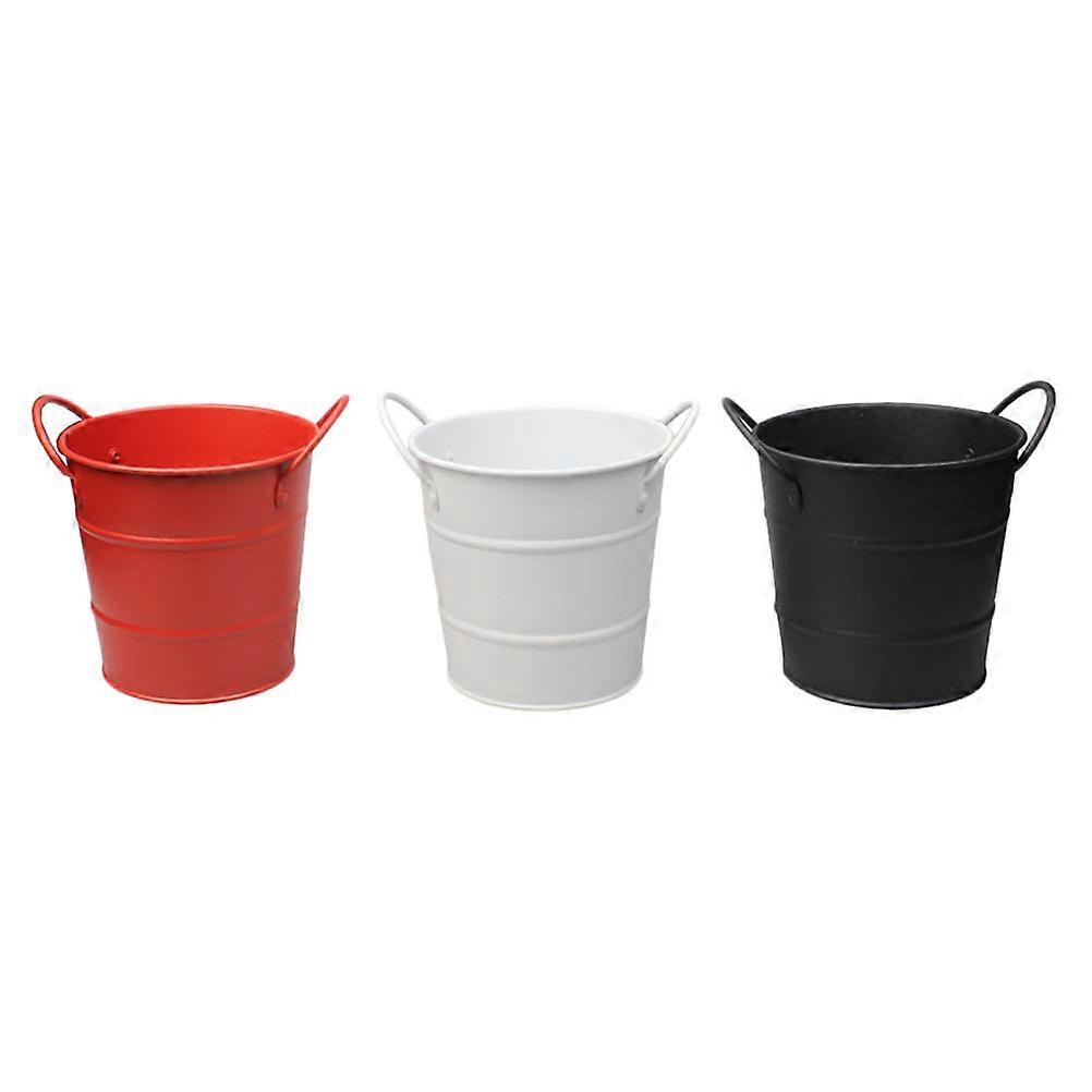 3pcs Mini Iron Snack Storage Bucket Random Color Food Holder for Fries Ice Double Handle Design Convenient Serving Versatile Food Presentation