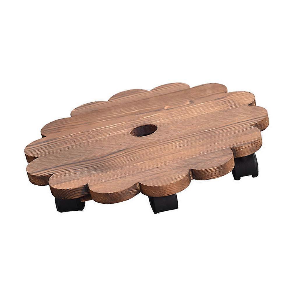 Brown Plant Moving Tray with Synthetic Roller Base for Easy Transport and Drainage Holes 7.87"x3.94"