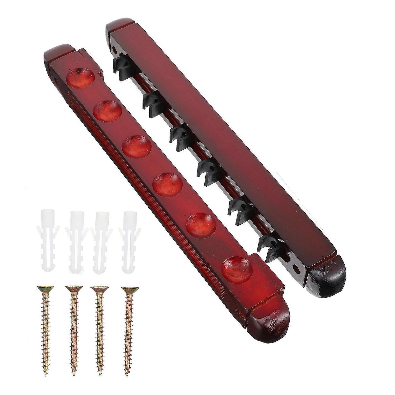 Wall Mounted Pool Stick Rack Billiard Cue Sticks Storage Display Dark Red Wood 1Set