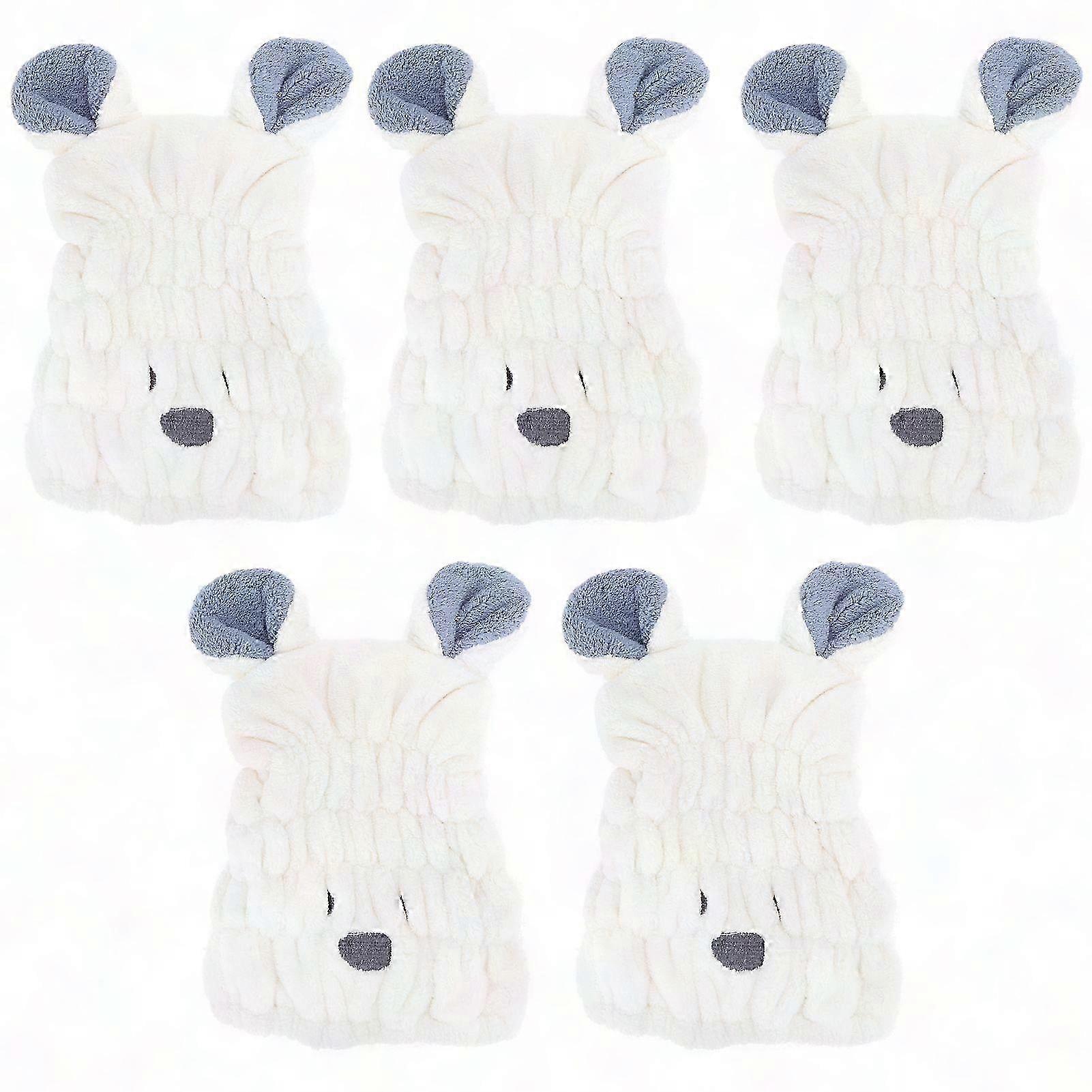 5パックソフトコーラルフリースキッズ漫画耳バスタオルハットヘアドライ用