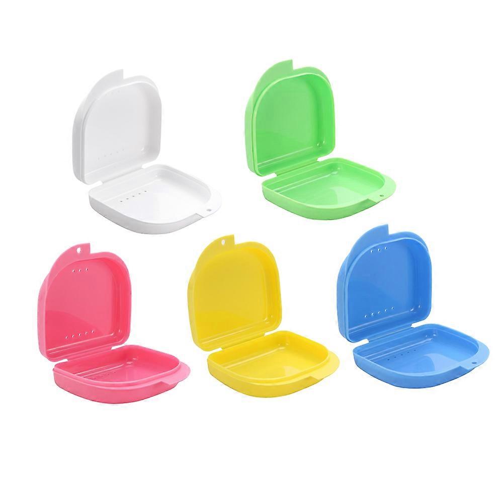 Retainer Case With Vent Holes Storage Container For Denture Retainer Adults Daily Use Travel Secure Blue Color 5Set