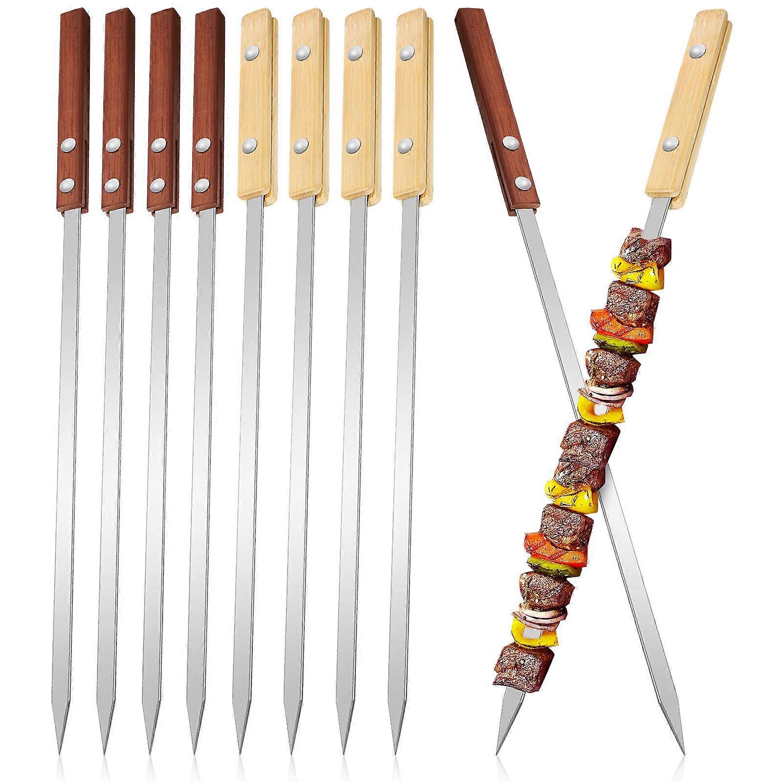 Stainless Steel and Timber BBQ Skewers with Non Slip Handles for Outdoor Barbecues 12 Pcs