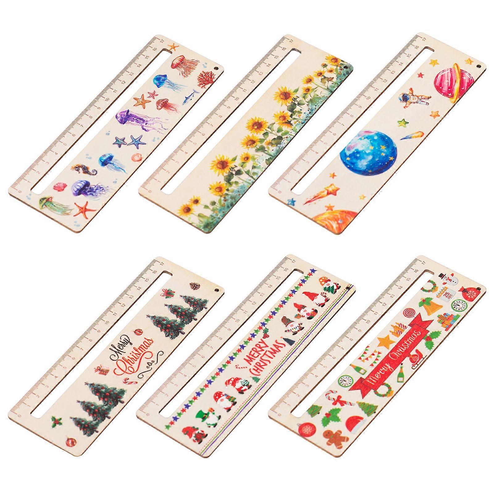 6Pcs Wooden Rulers Reading Ruler Christmas Ruler Sea Creature Ruler Classroom Learning for Kids Students Reading Drawing