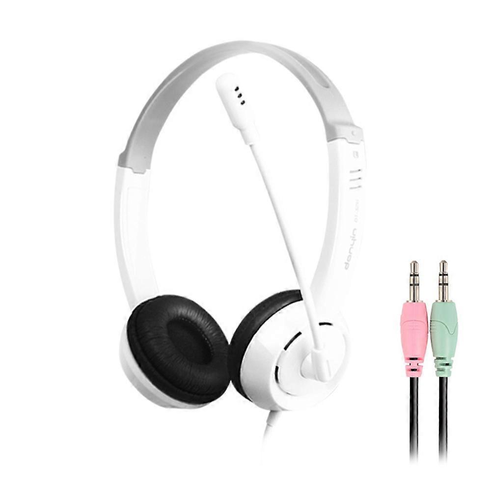 White Stereo Headset with Noise Cancelling Mic for Computer Gaming Adjustable Comfortable Earplugs 3.5mm