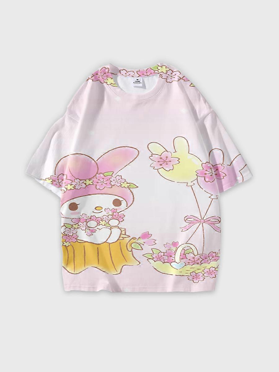 T-shirt girocollo Cartoon Pattern manica corta sciolta M2135