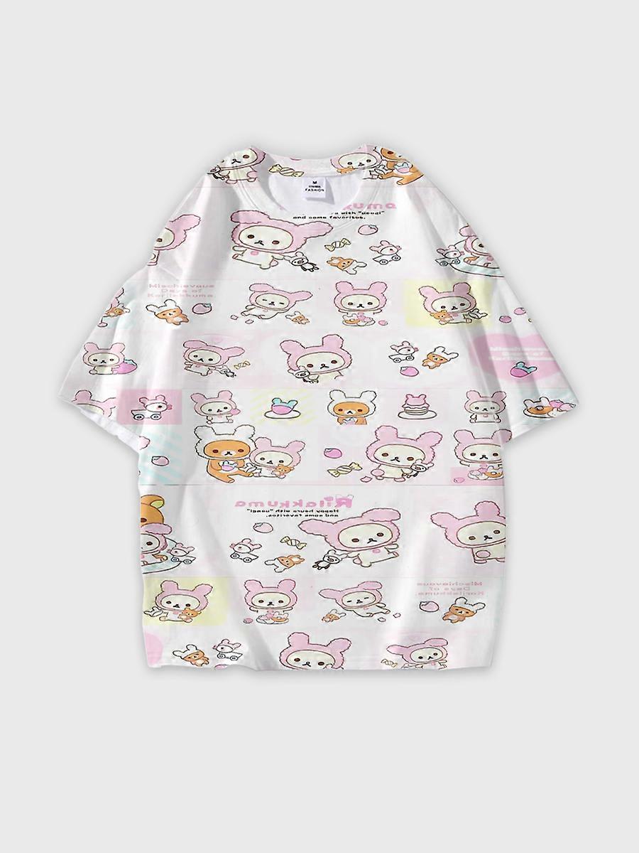 T-shirt girocollo Cartoon Pattern manica corta sciolta D2990