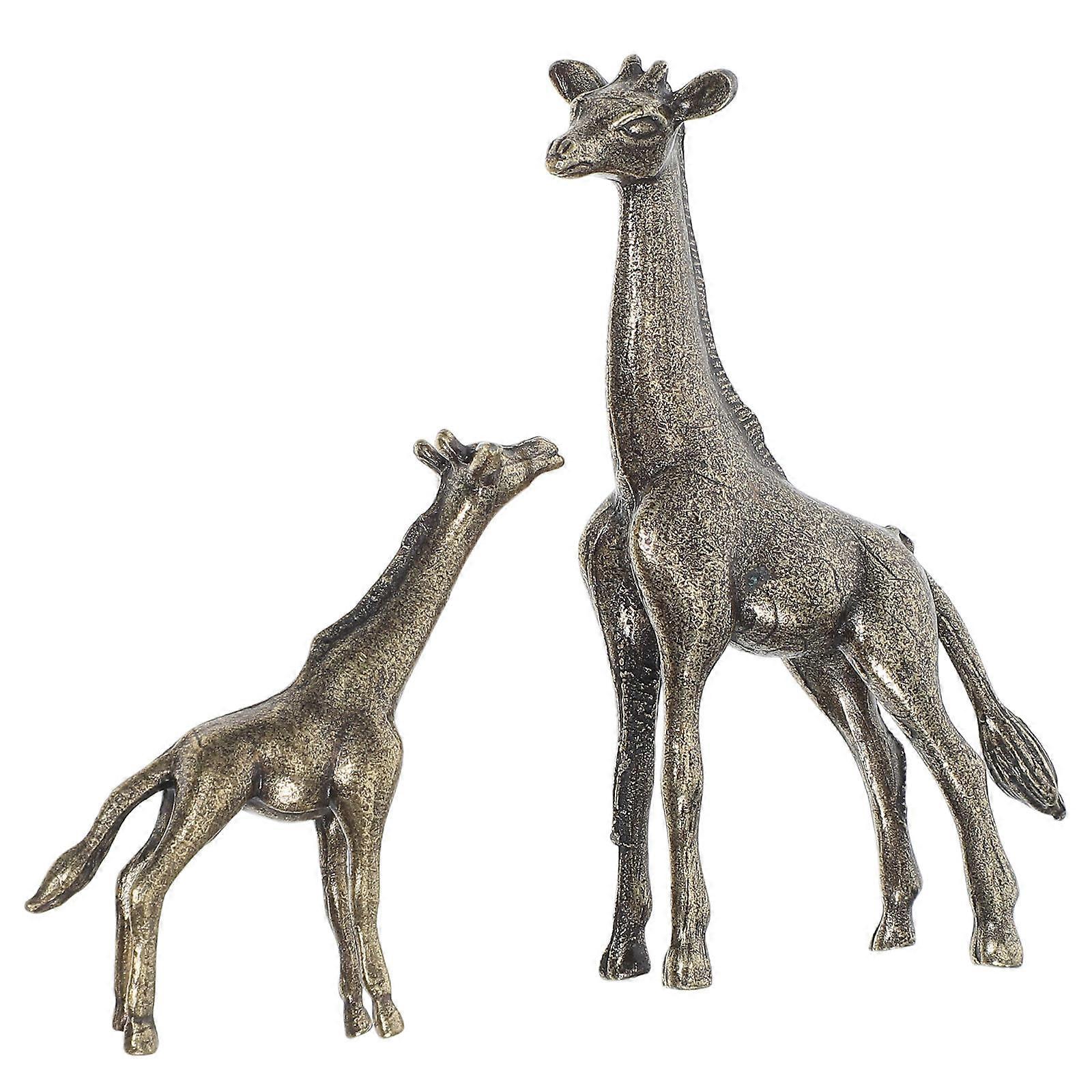 Brass Mother and Giraffe Figurines Sturdy Animal Ornaments for Home Desktop Decoration, Retro Style Living Accent