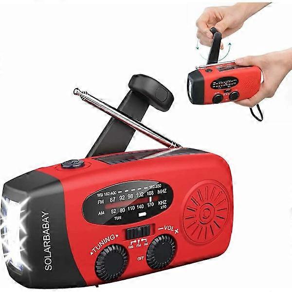 Hand crank solar radio, portable emergency dynamo AM/FM solar weather radio with LED flashlight, 2000mAh battery powered rechargeable