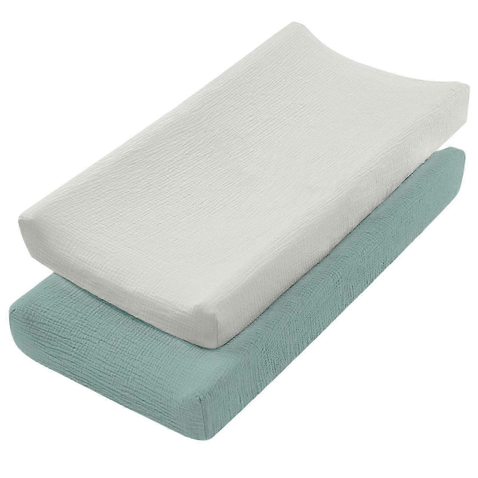 2PCS Soft Baby Bed Sheets for Strollers and Side Sleeping Cots with Comfortable Diaper Changing Pad Sleeve Protective Cover in Light Gray Sage