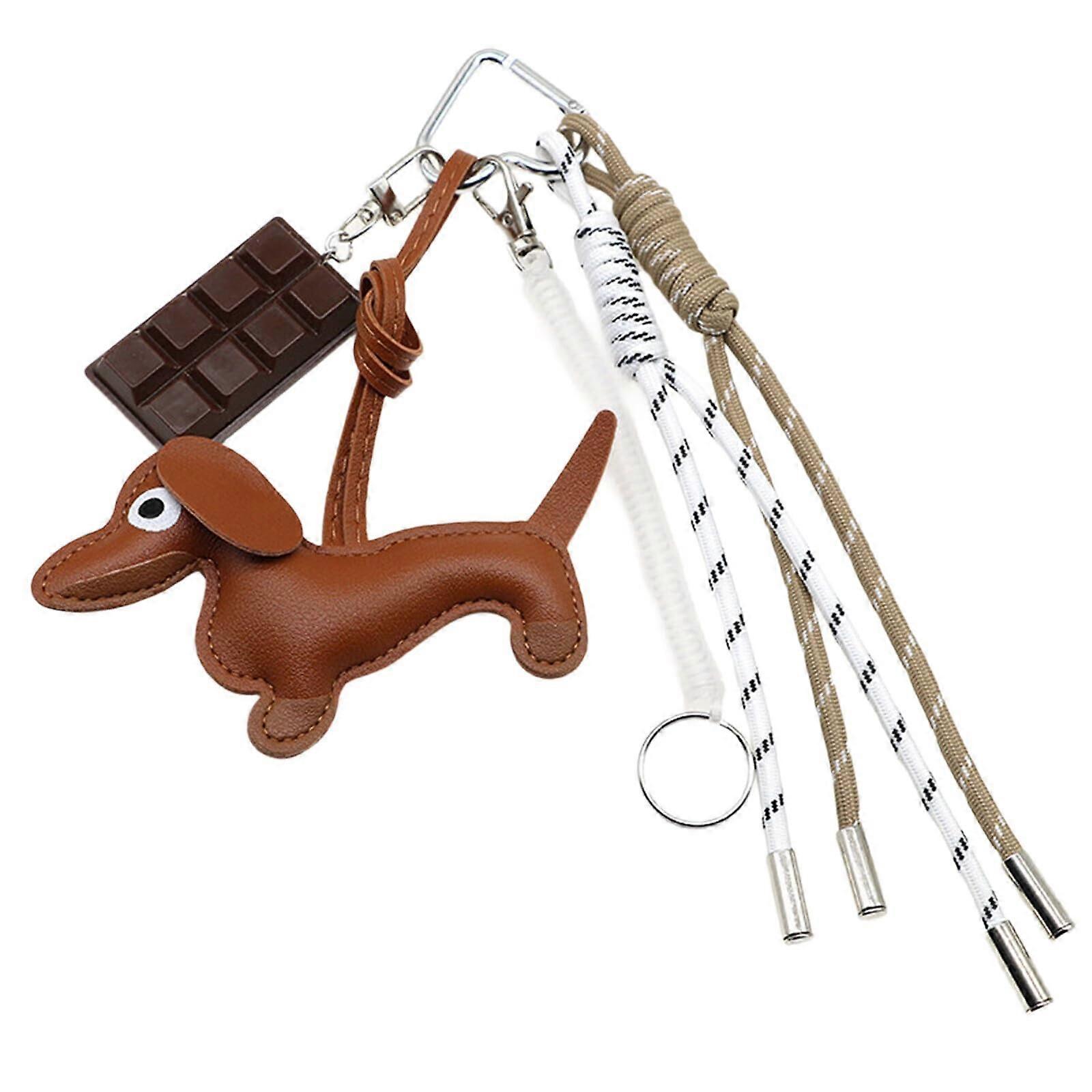 Dachshund Keychain, Chocolate Brown PU Leather, Fashionable Auto Keychain for Bag, Backpack Decoration