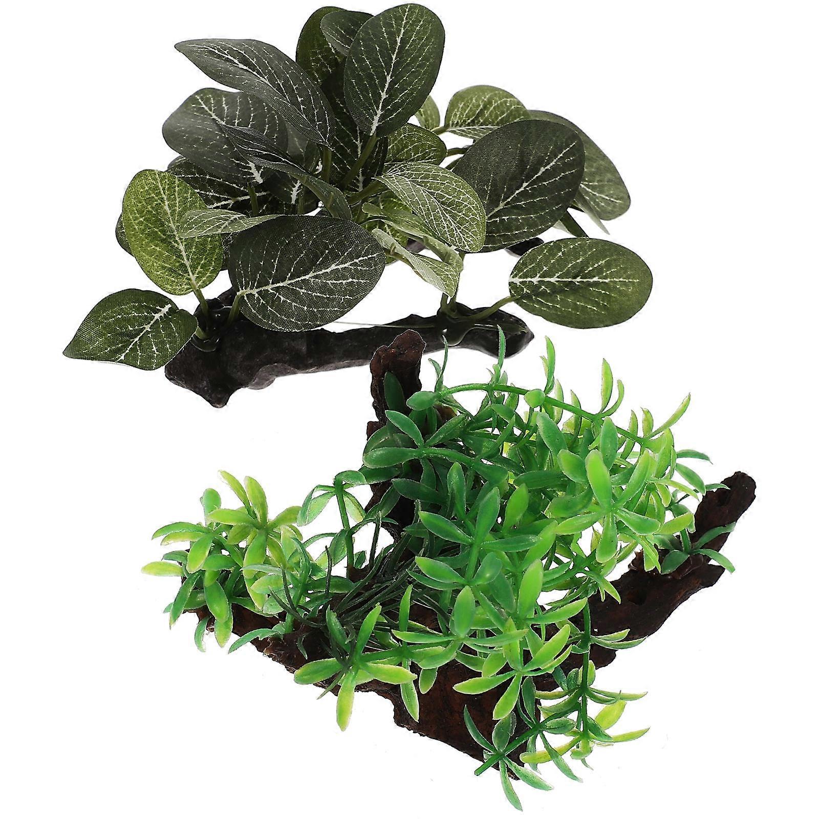 نباتات أحواض السمك البلاستيكية الاصطناعية واقعية للزينة ألوان متنوعة آمنة لخزان الأسماك 2 قطعة