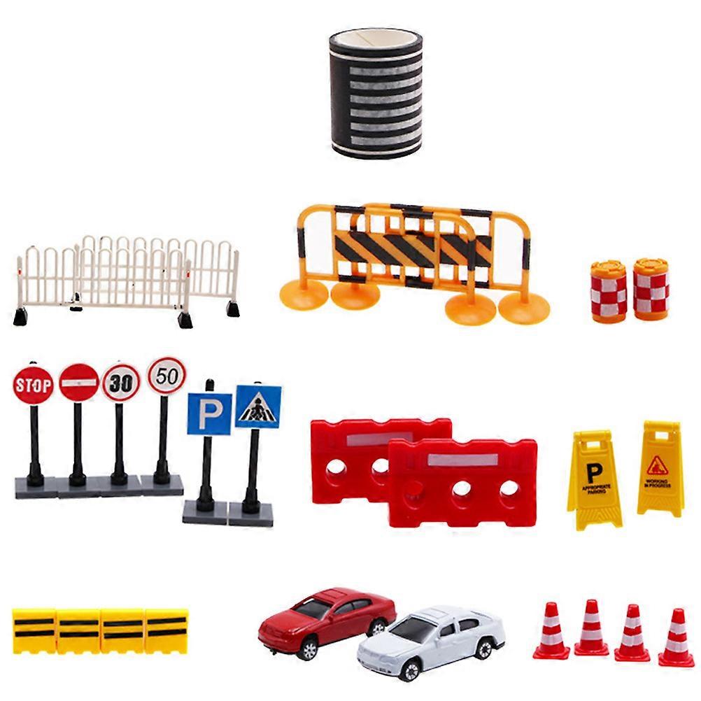Assorted Color Traffic Sign Playset 27Pcs For Kids Role Play Sand Table Supplies Miniature Models Educational Activities